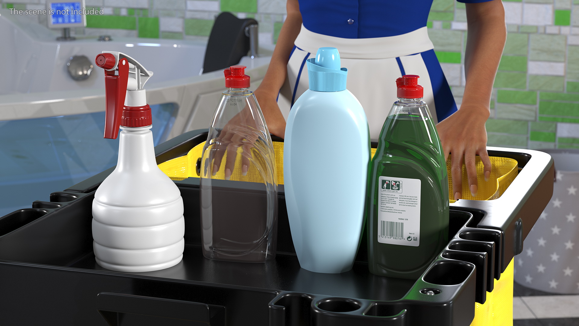 Black Maid With Multi Shelf Cleaning Cart Rigged Fur 3D