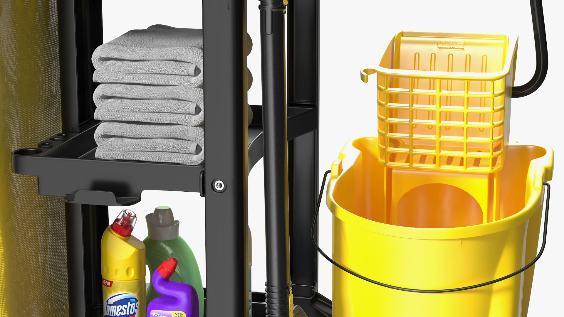 Black Maid With Multi Shelf Cleaning Cart Rigged Fur 3D