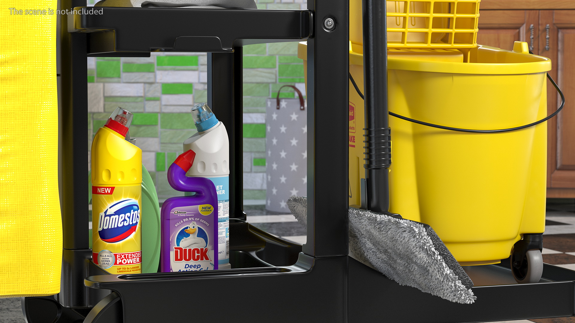 Black Maid With Multi Shelf Cleaning Cart Rigged Fur 3D