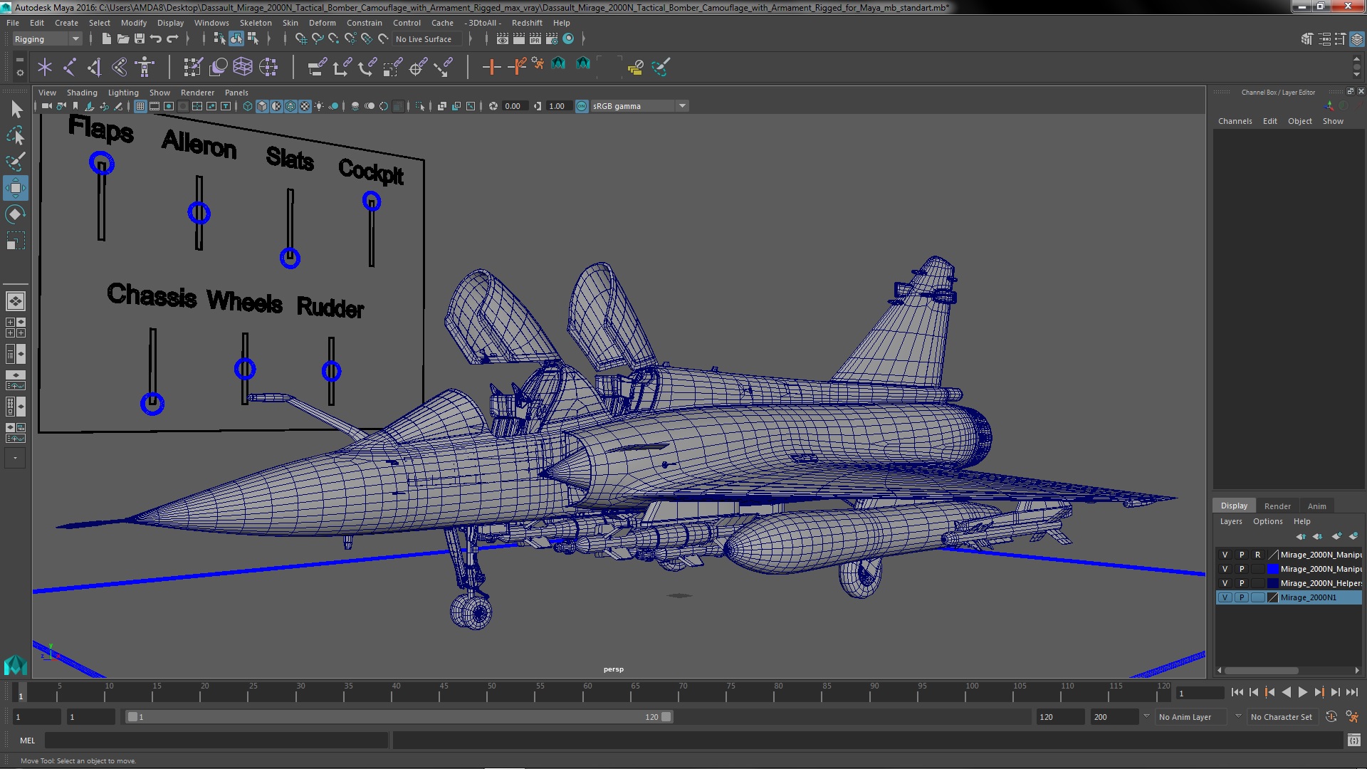 3D Dassault Mirage 2000N Tactical Bomber Camouflage with Armament Rigged for Maya model
