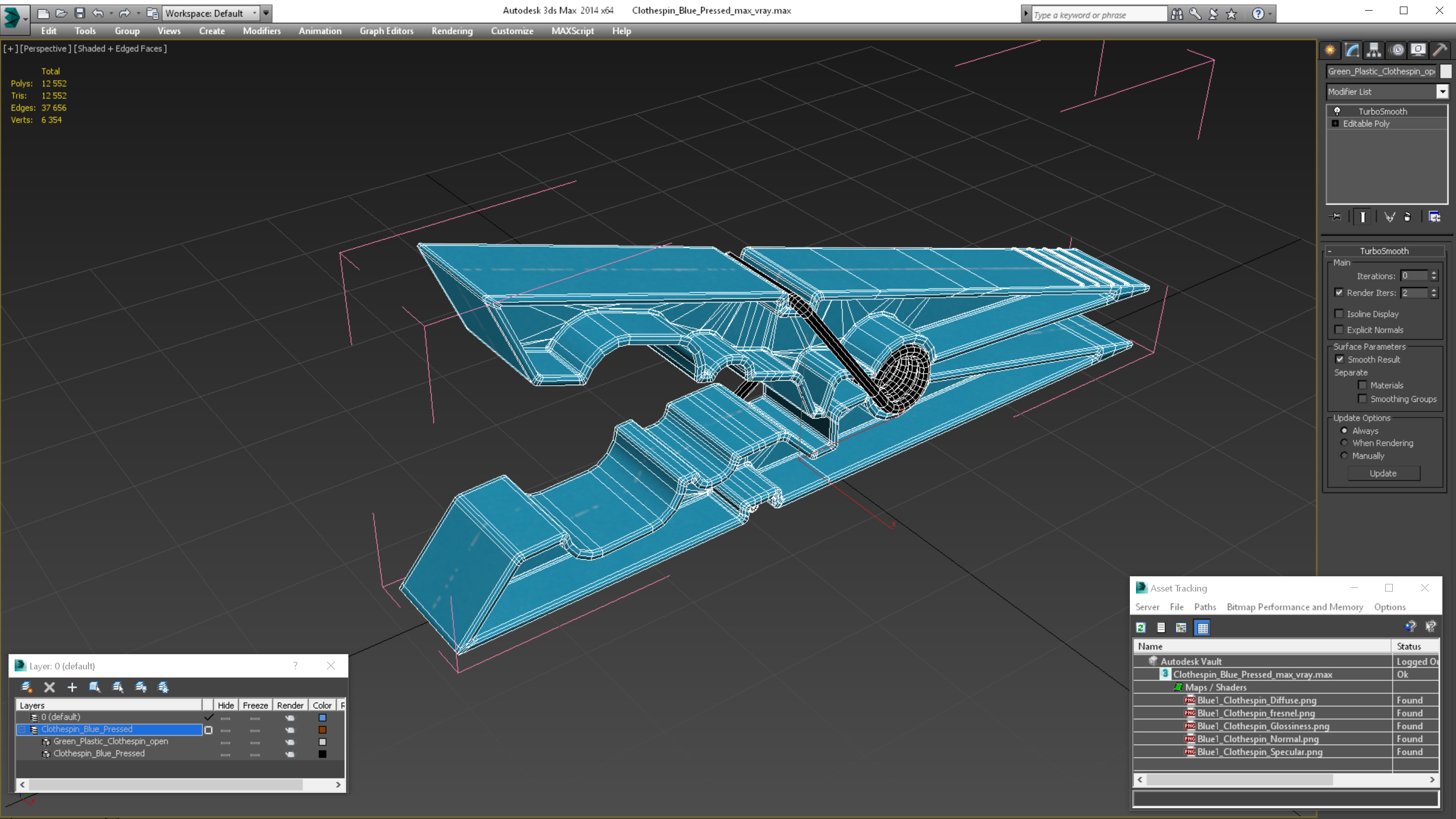 3D Clothespin Blue Pressed model