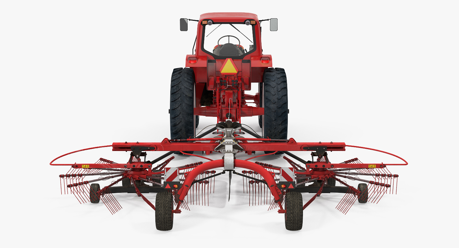 Tractor with Used Twin Rotary Rake Generic 3D
