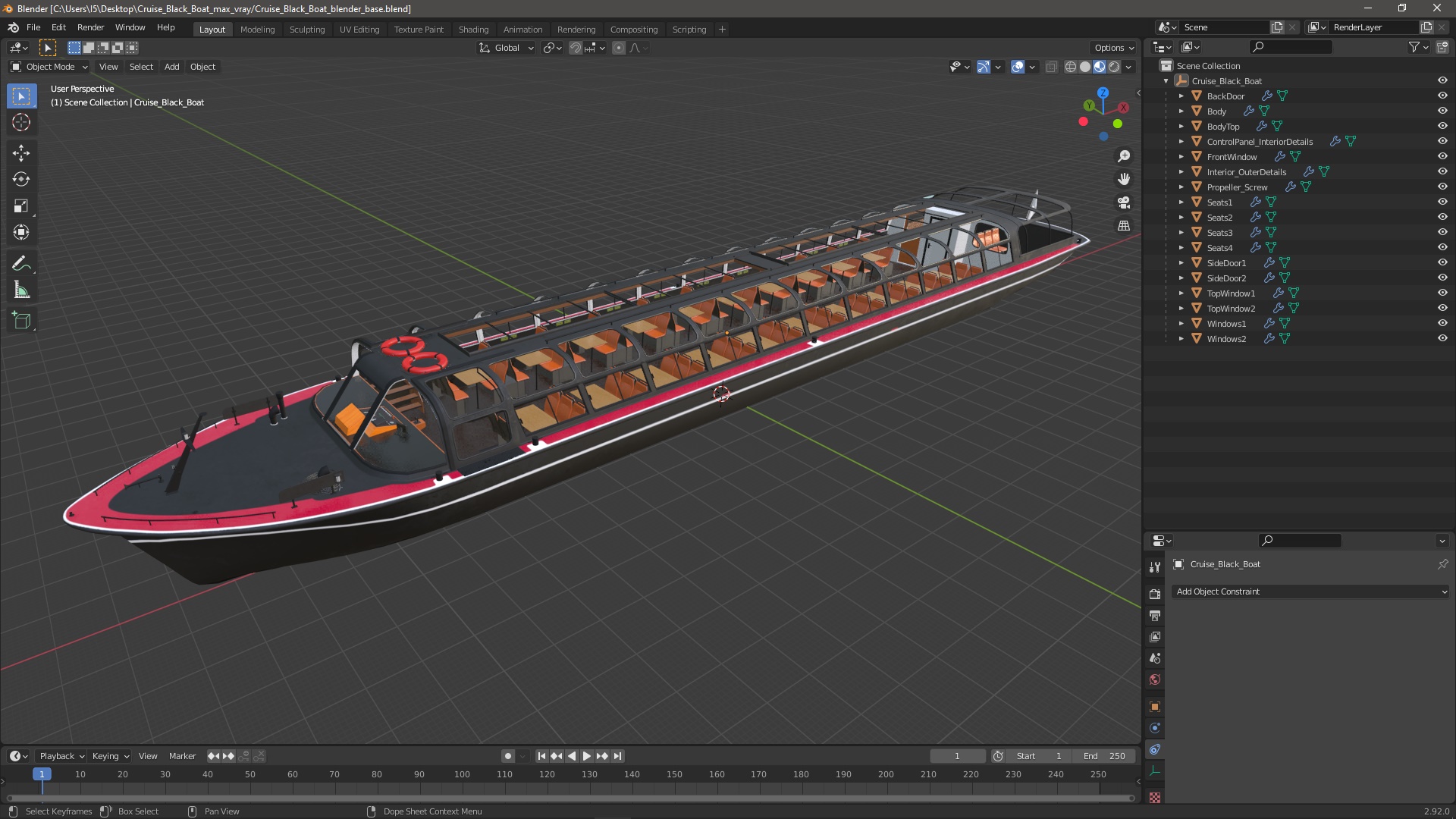 Cruise Black Boat 3D