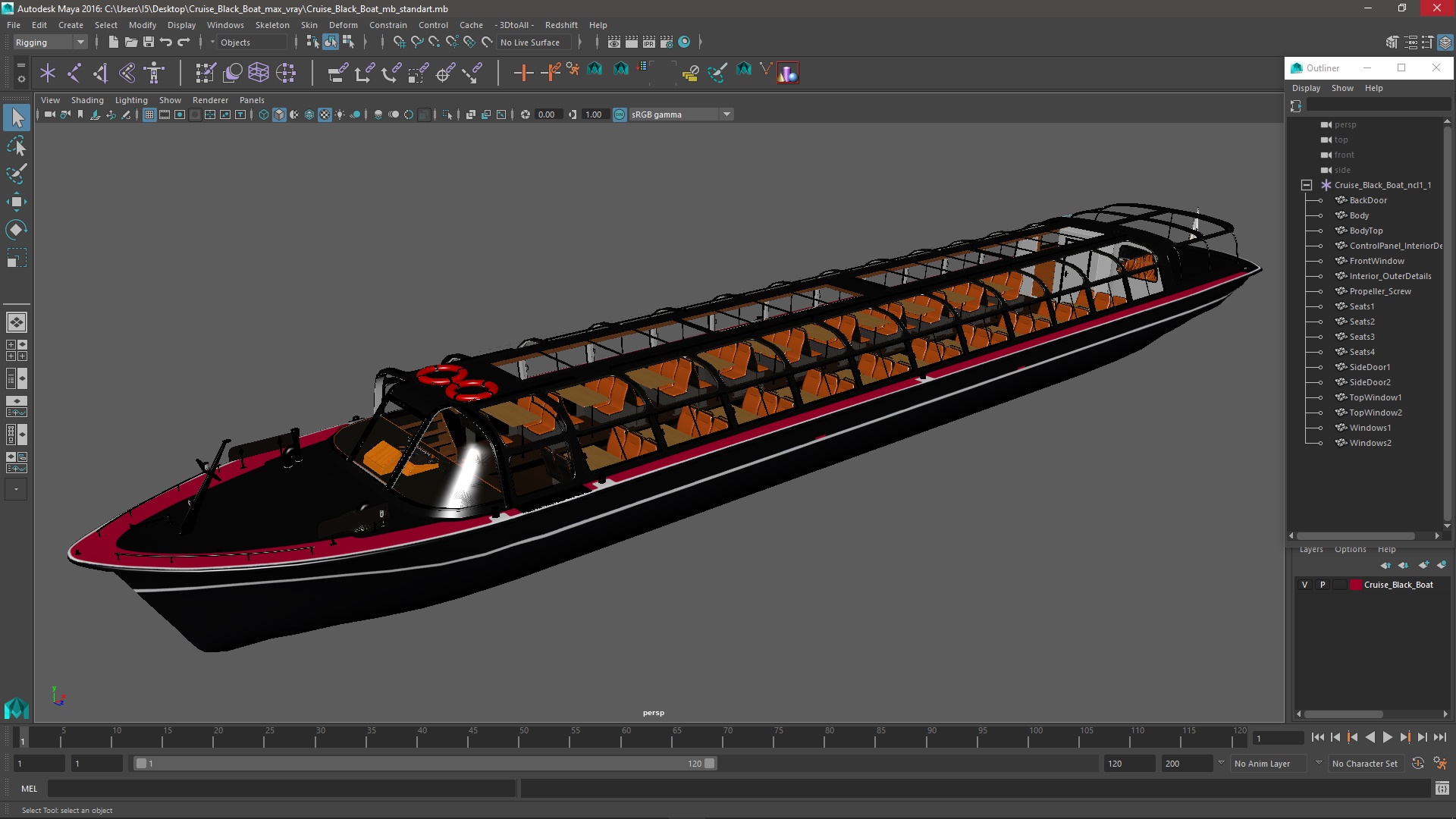 Cruise Black Boat 3D