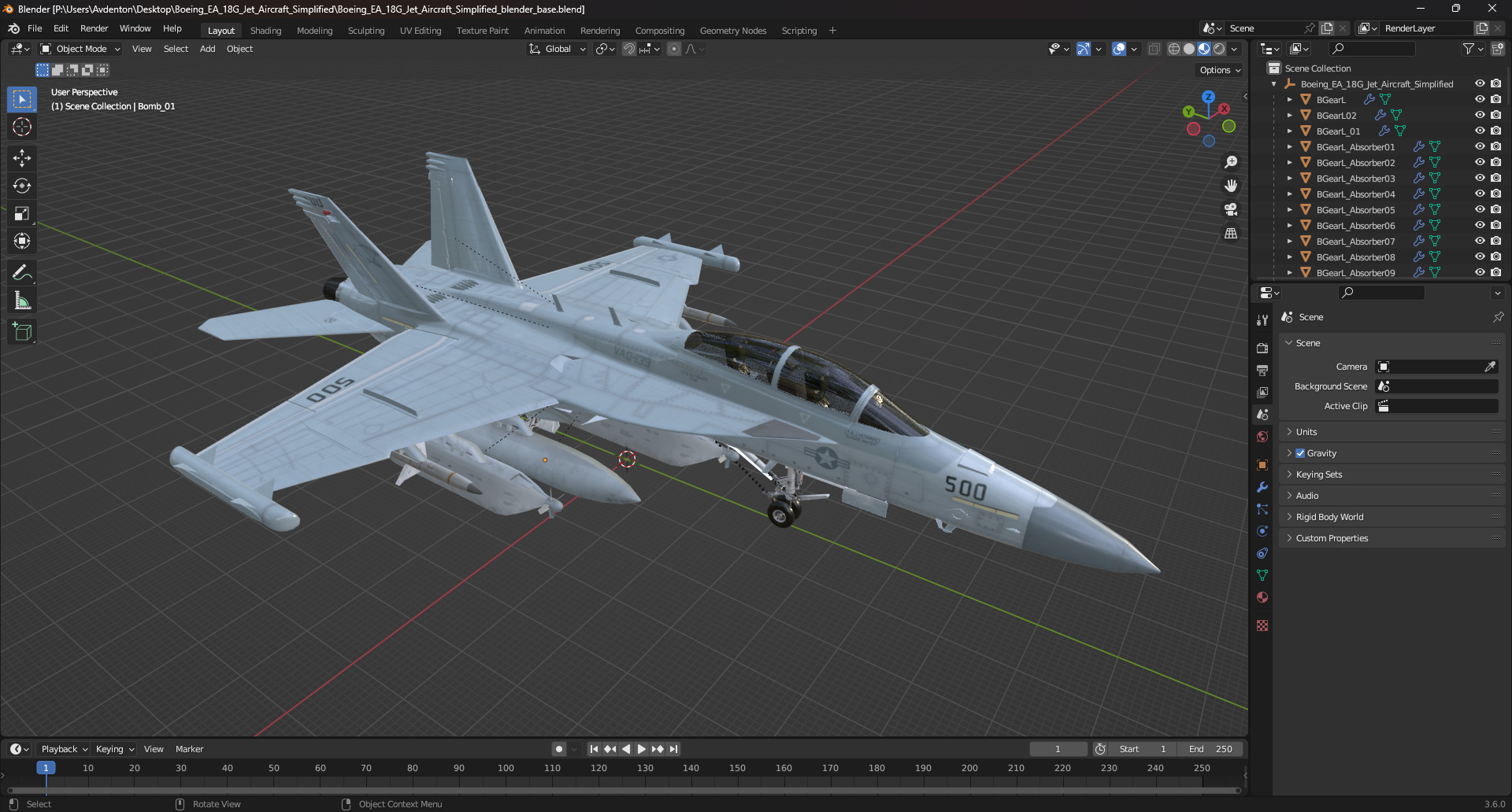 Boeing EA 18G Jet Aircraft Simplified 3D