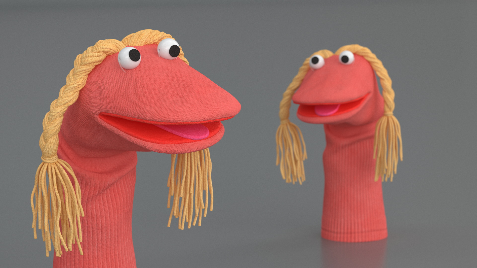 Sock Puppet Character Pink Girl Smiling Pose 3D model