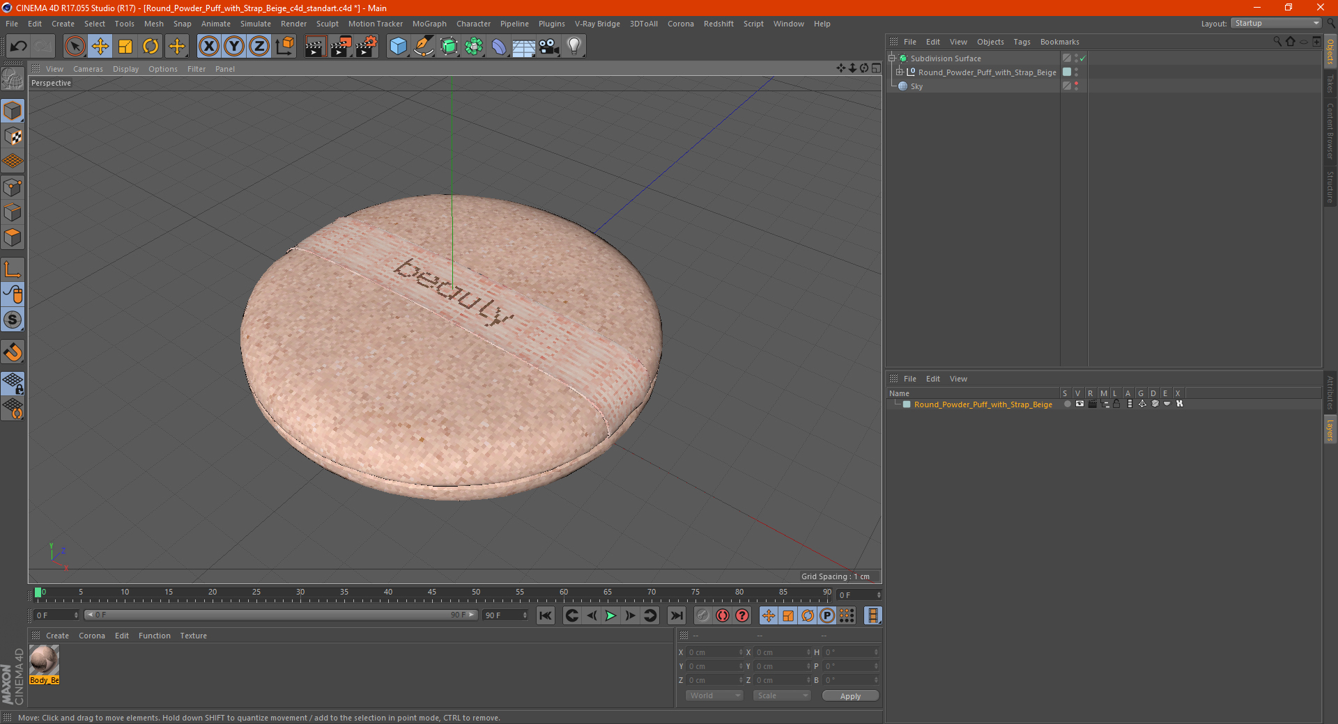 Round Powder Puff with Strap Beige 3D model