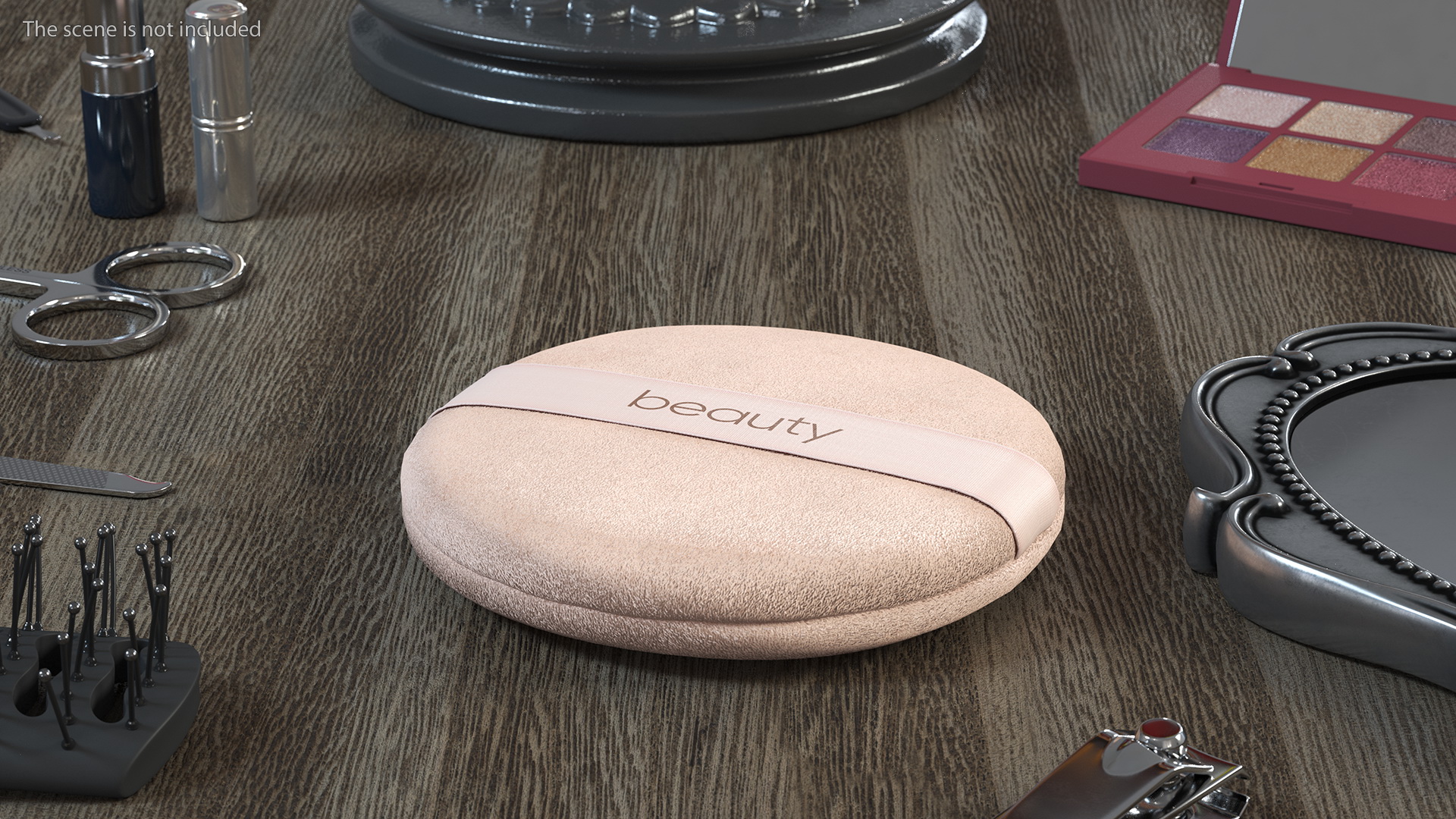 Round Powder Puff with Strap Beige 3D model