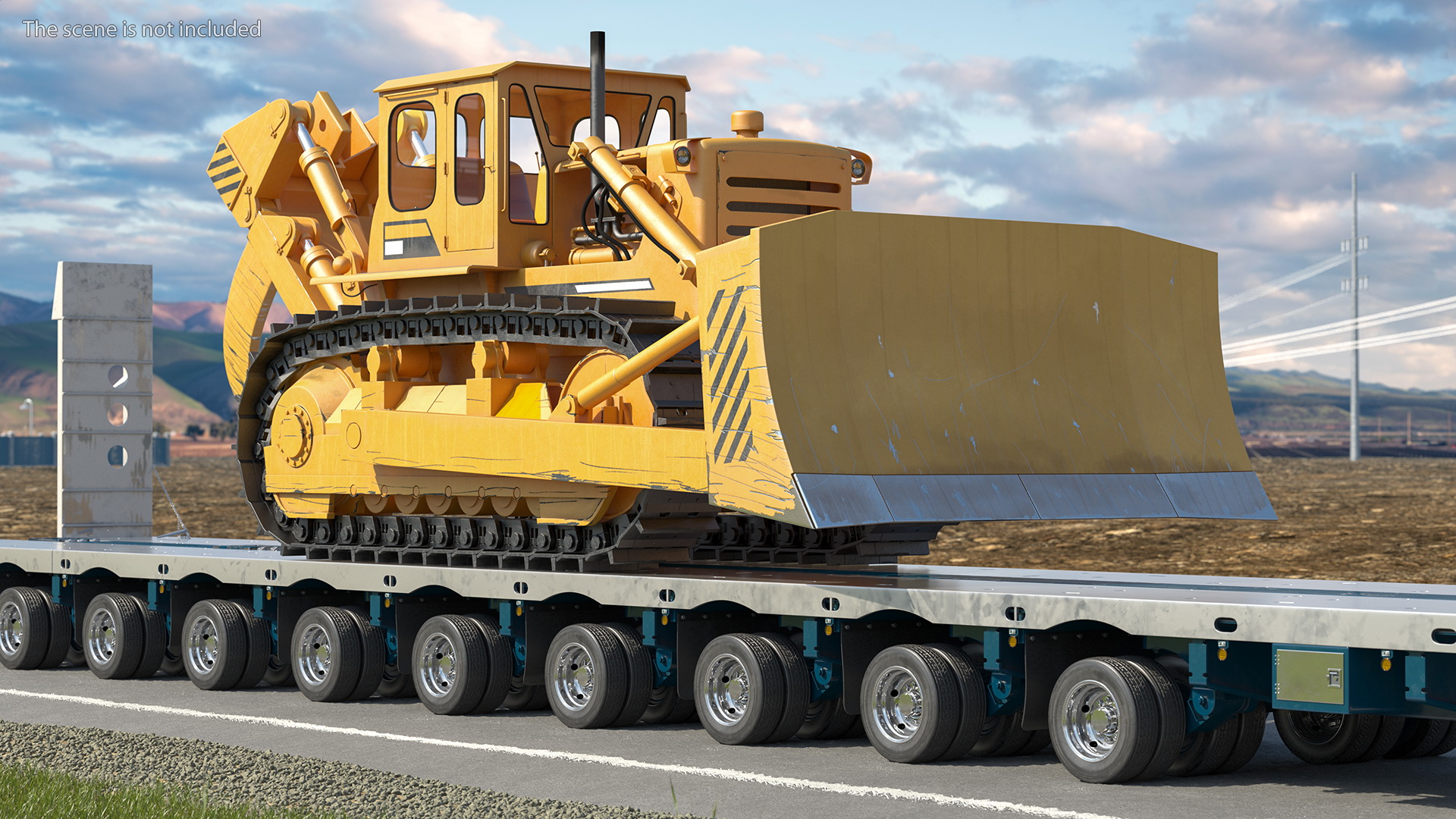 3D model Cabover Truck with Bulldozer on Heavy Transport Trailer