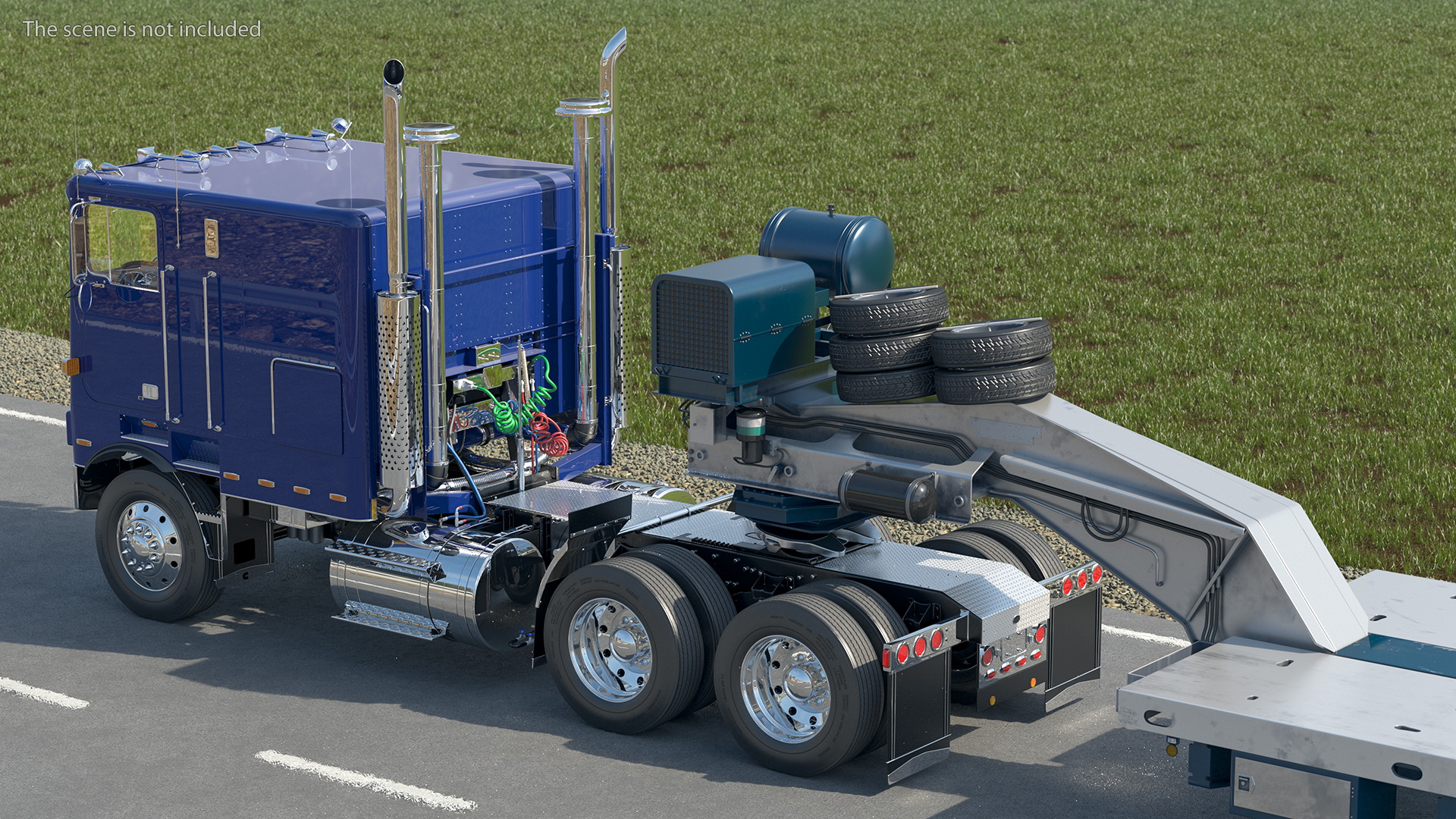 3D model Cabover Truck with Bulldozer on Heavy Transport Trailer