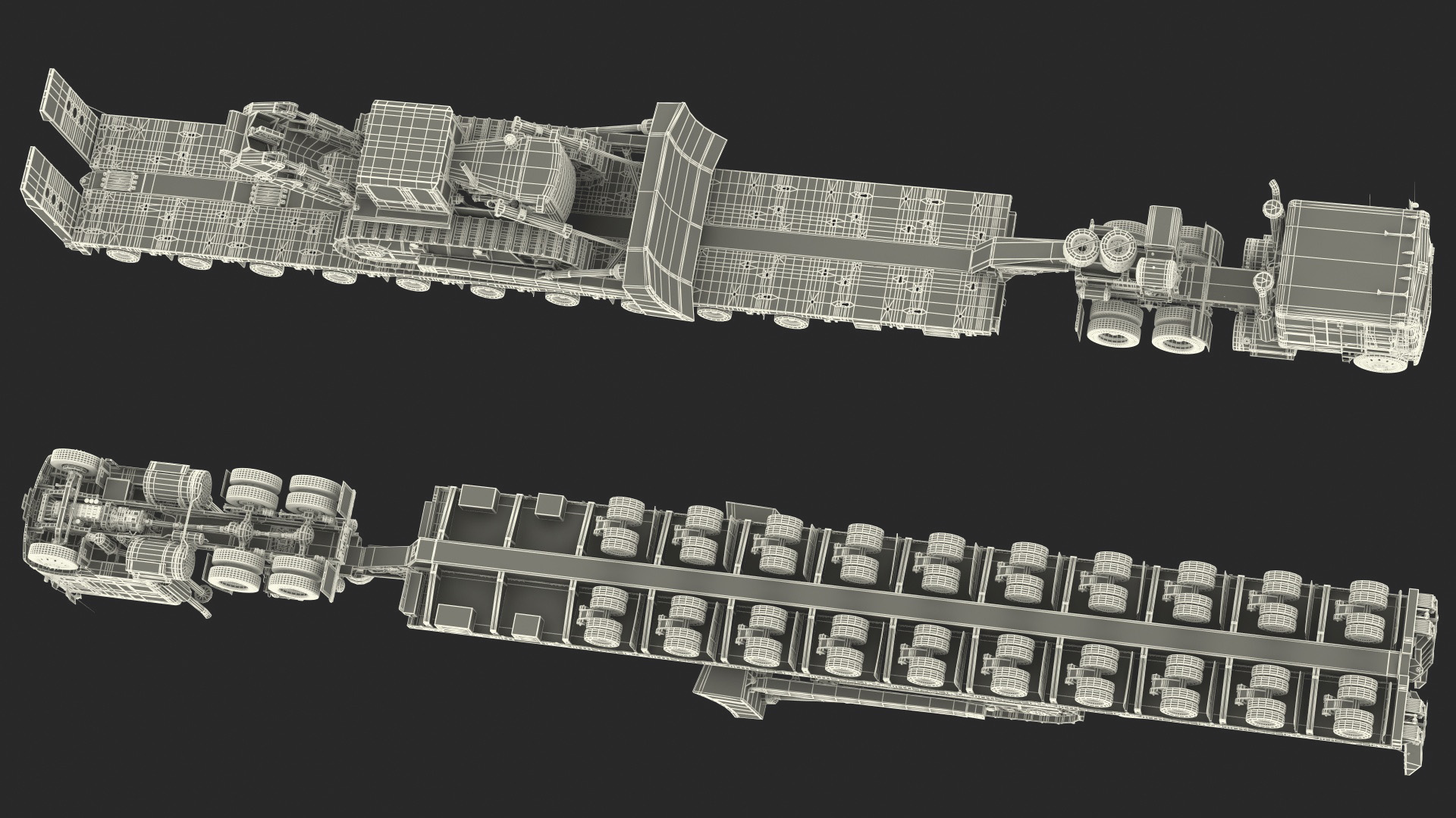 3D model Cabover Truck with Bulldozer on Heavy Transport Trailer