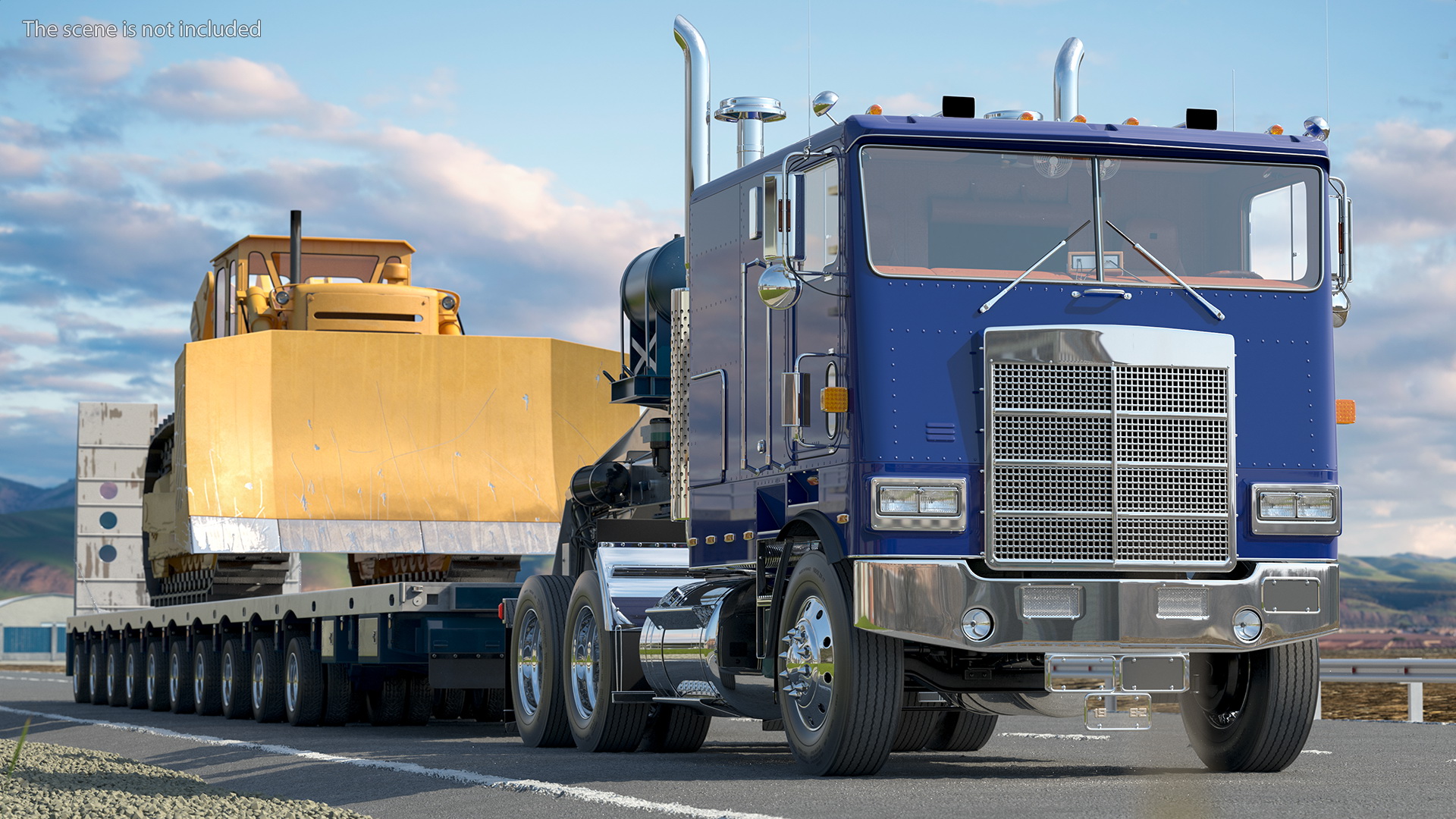 3D model Cabover Truck with Bulldozer on Heavy Transport Trailer