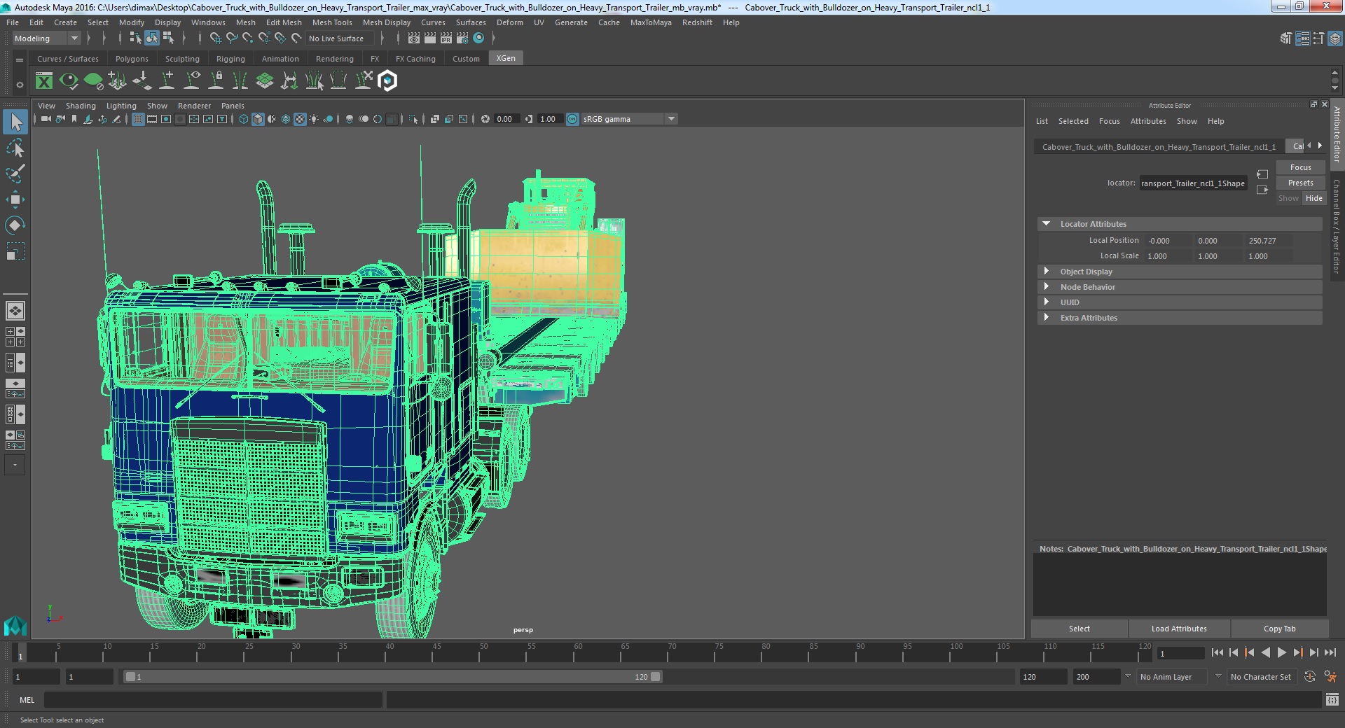 3D model Cabover Truck with Bulldozer on Heavy Transport Trailer