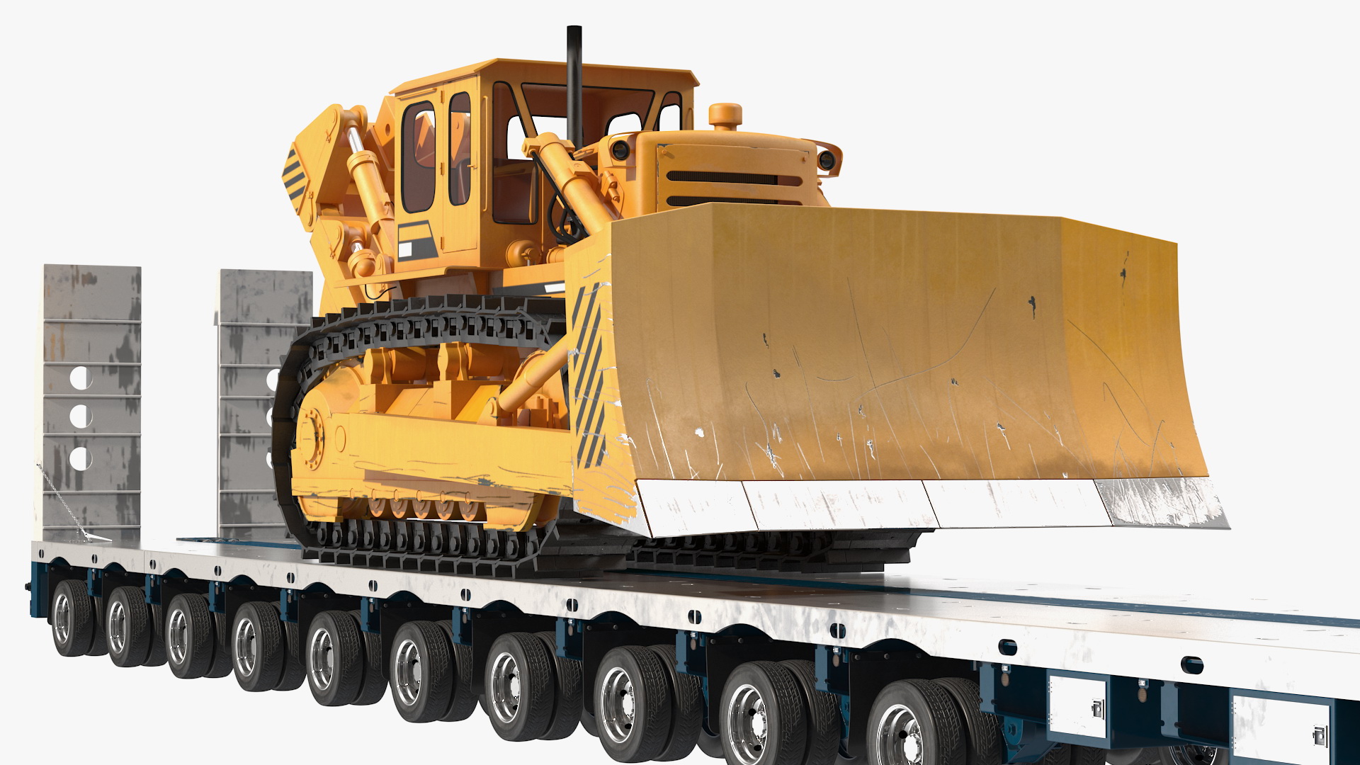3D model Cabover Truck with Bulldozer on Heavy Transport Trailer