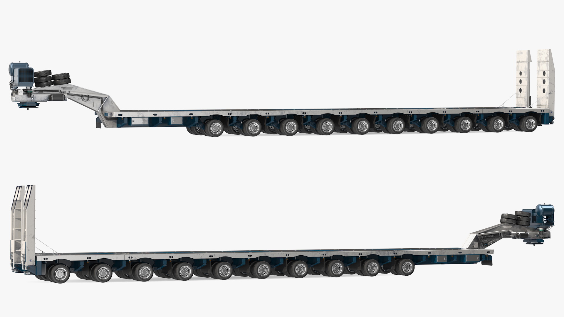 3D model Cabover Truck with Bulldozer on Heavy Transport Trailer