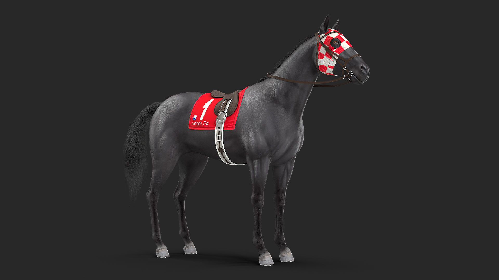 Black Racing Horse Fur 3D