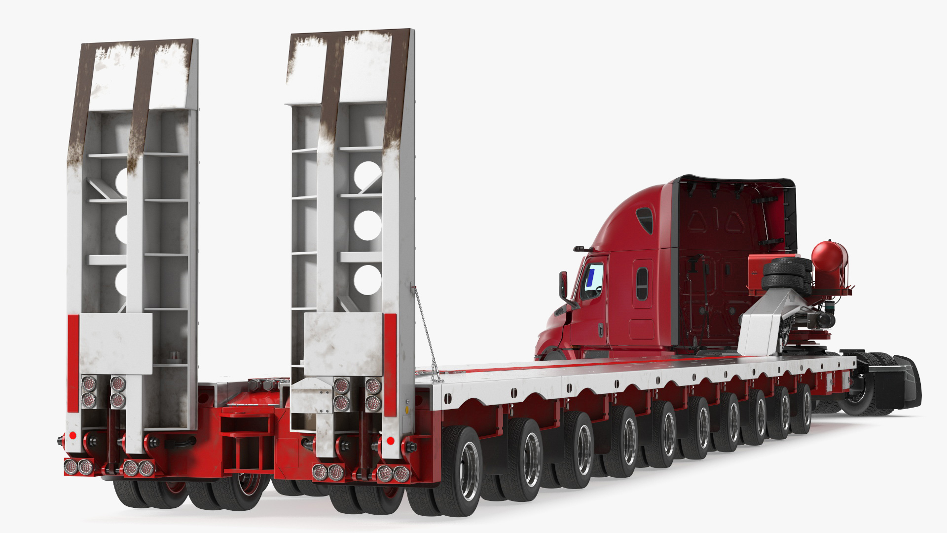 Heavy Duty Semi Truck with Lowboy Equipment Trailer - view 4