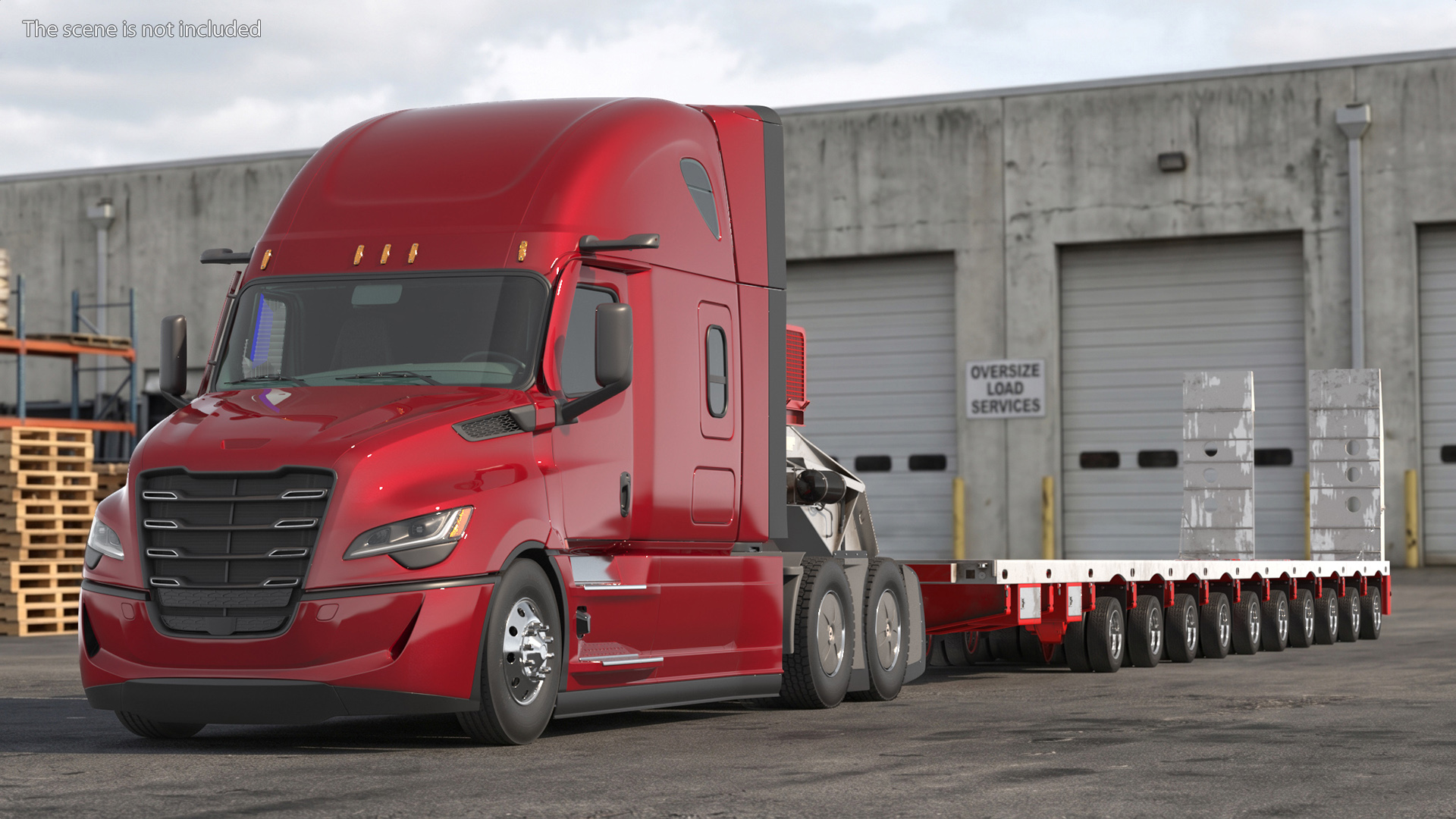 Heavy Duty Semi Truck with Lowboy Equipment Trailer - view 2