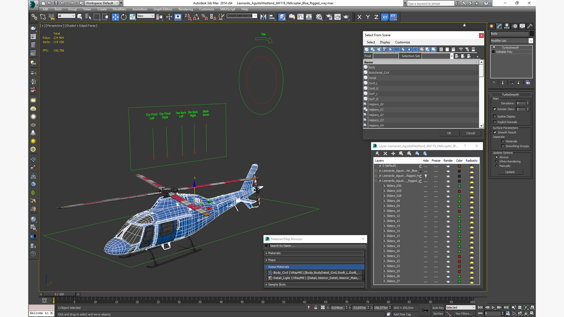 3D Leonardo AgustaWestland AW119 Helicopter Blue Rigged for Maya