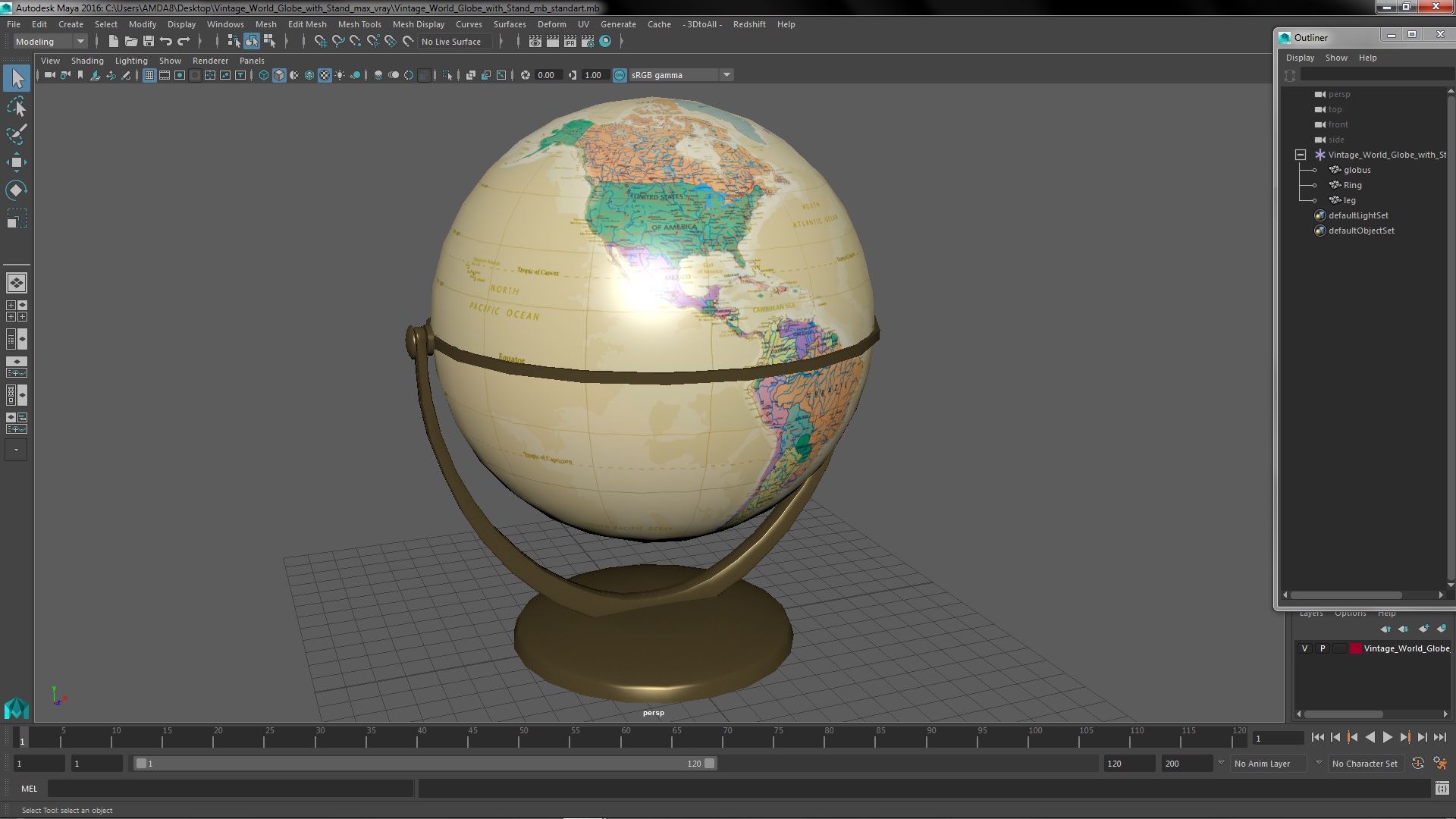 3D model Vintage World Globe with Stand