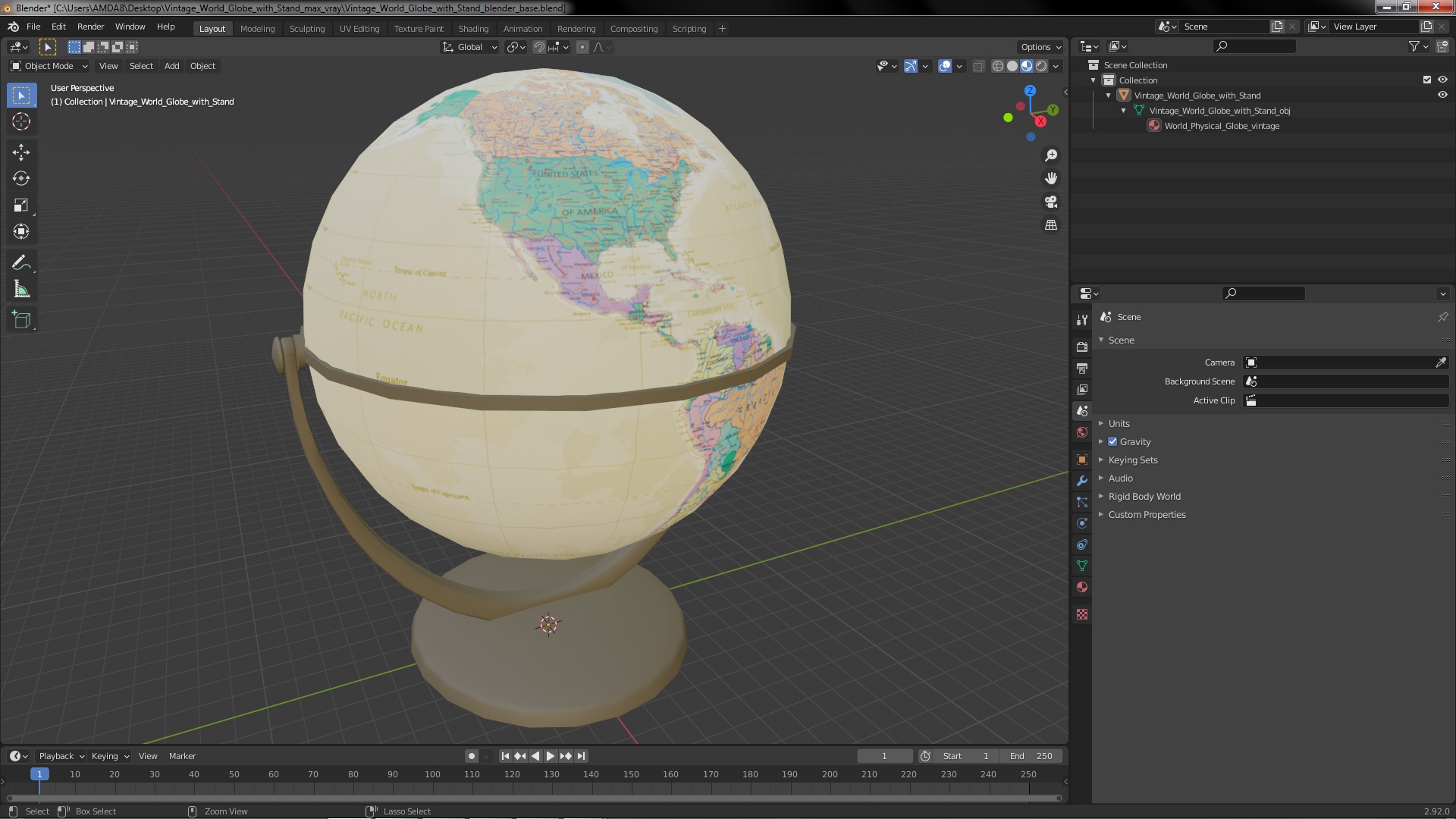 3D model Vintage World Globe with Stand