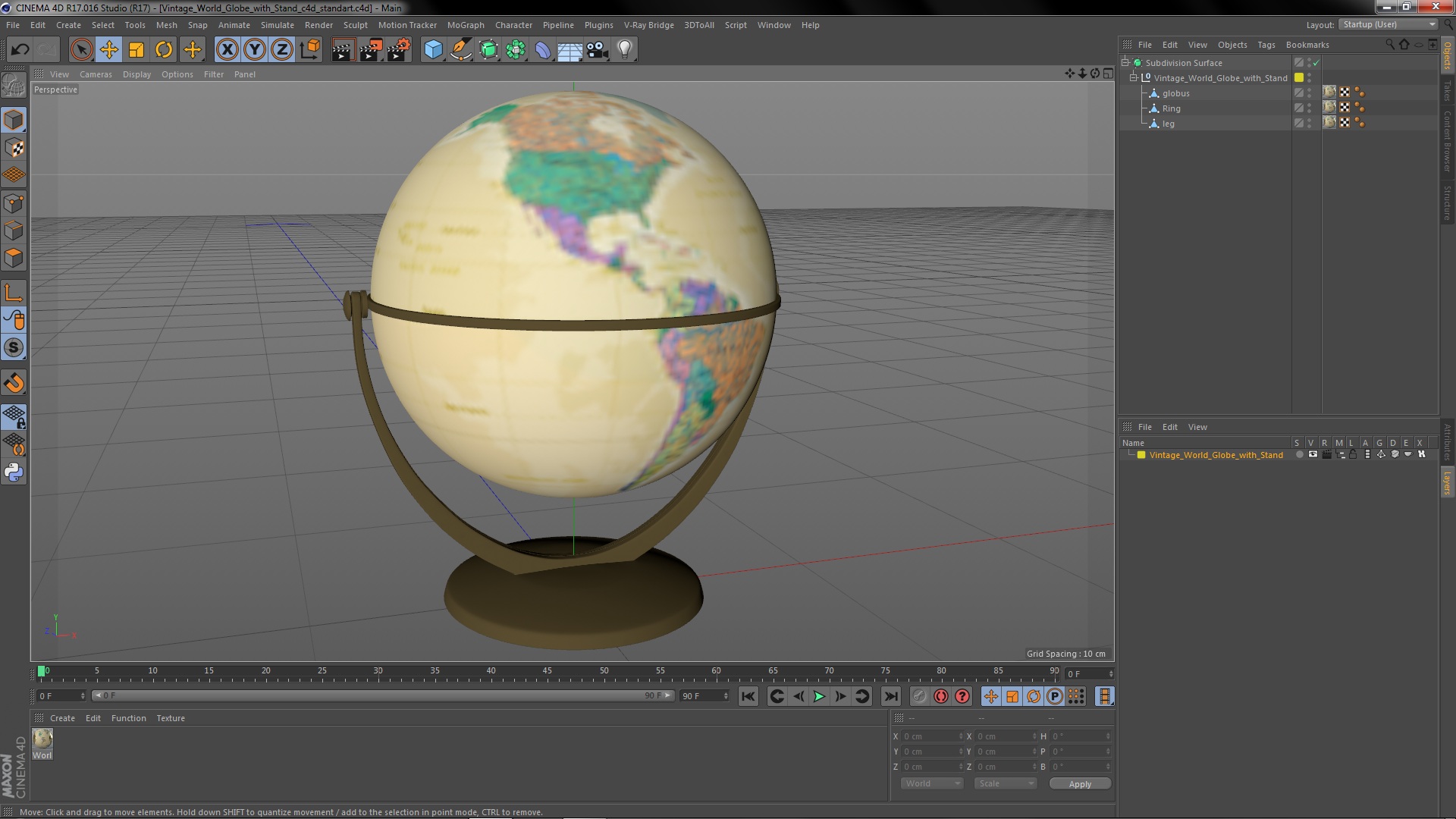 3D model Vintage World Globe with Stand