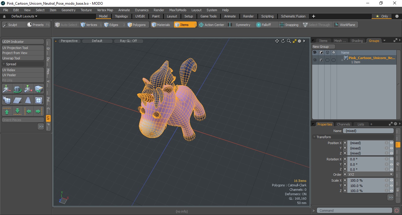 3D Pink Cartoon Unicorn Neutral Pose model