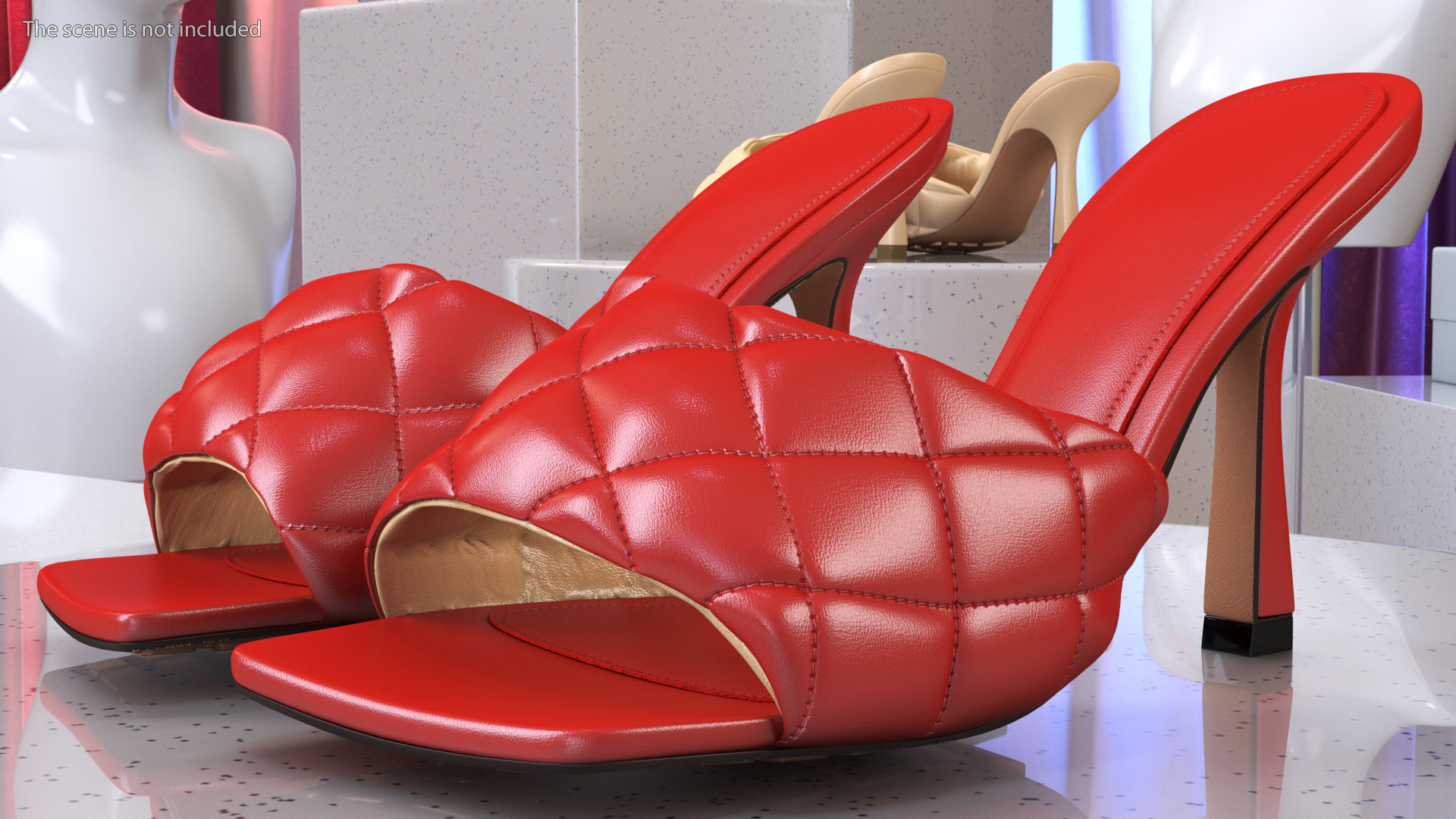 Square-toe Padded Mules Red 3D