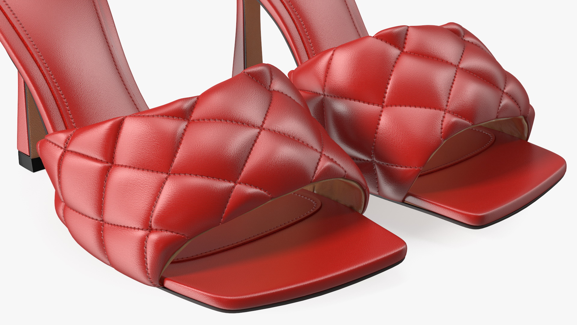 Square-toe Padded Mules Red 3D
