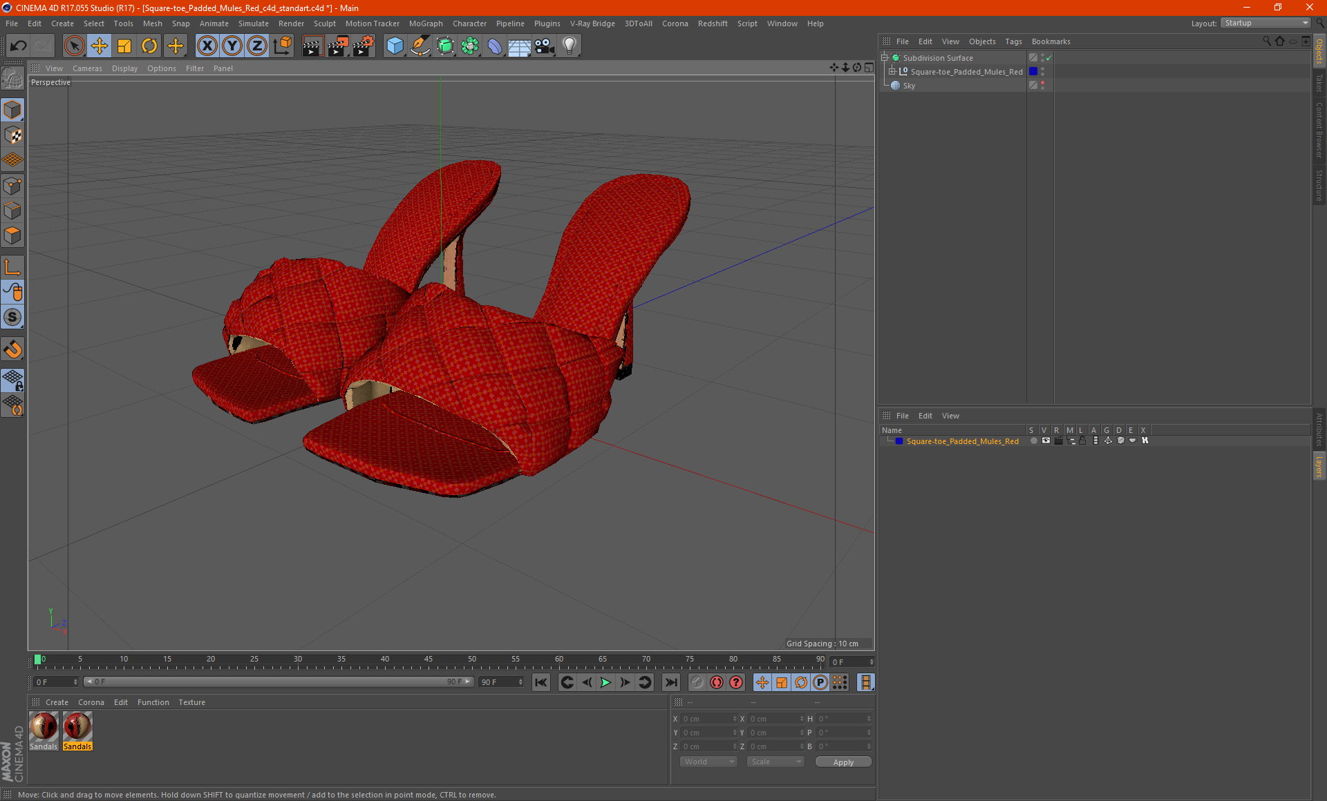 Square-toe Padded Mules Red 3D