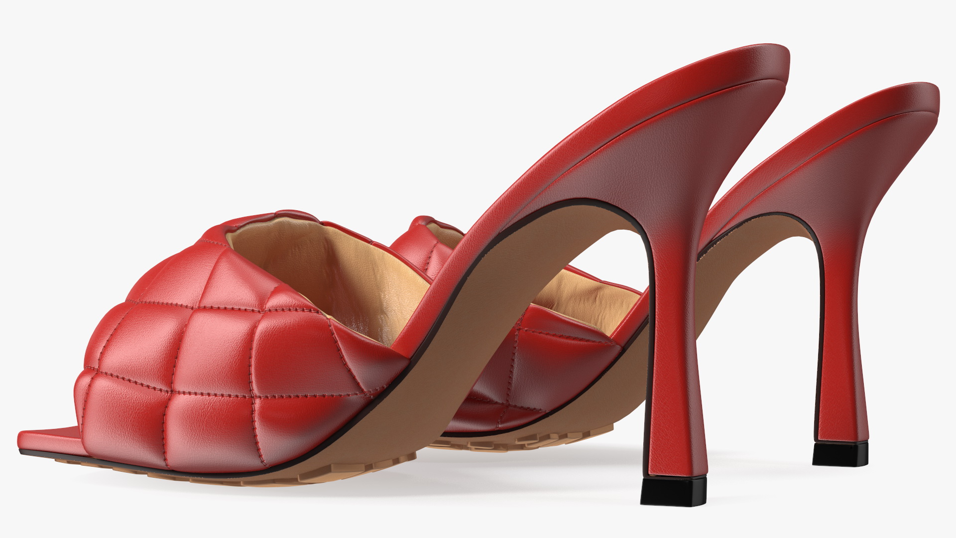 Square-toe Padded Mules Red 3D