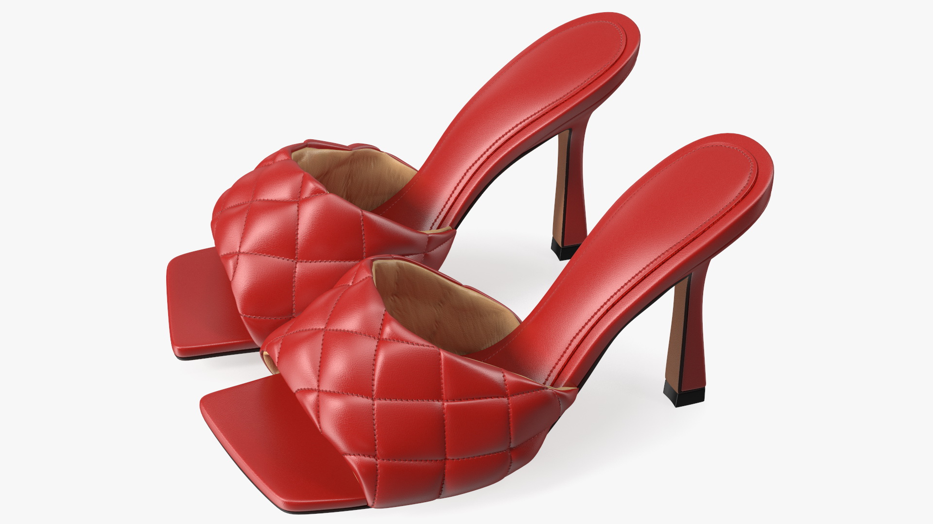 Square-toe Padded Mules Red 3D