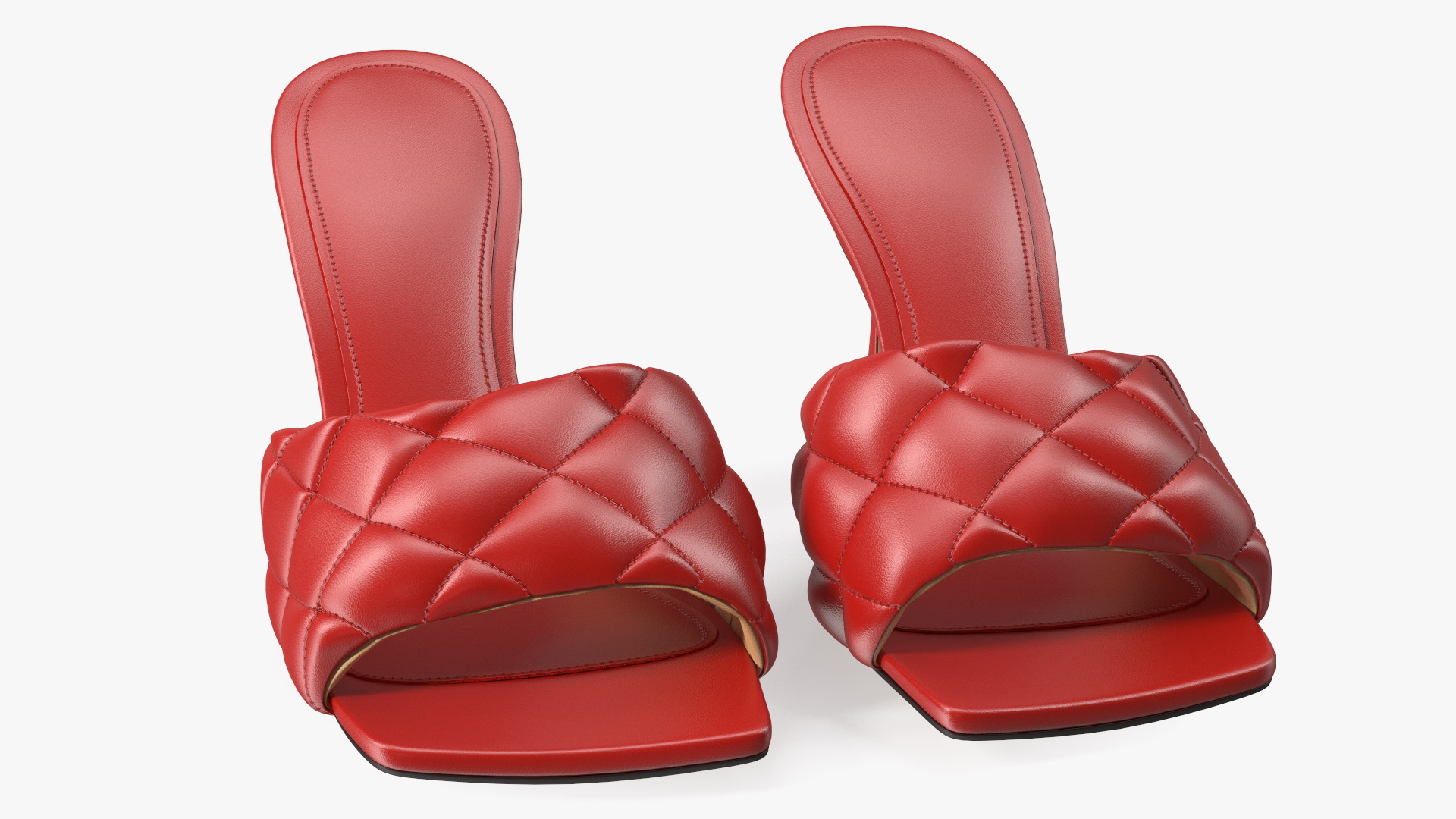 Square-toe Padded Mules Red 3D