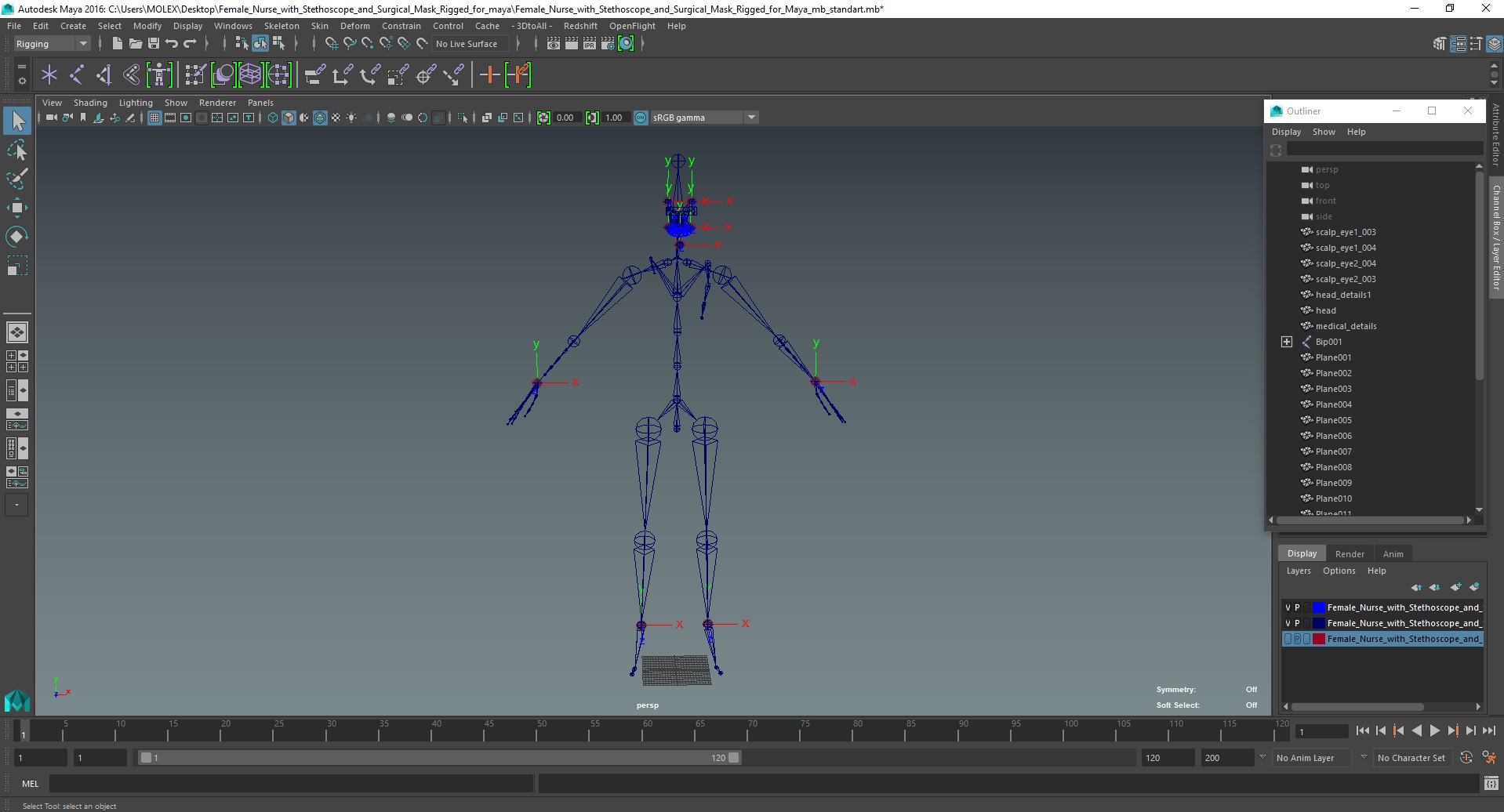3D Female Nurse with Stethoscope and Surgical Mask Rigged for Maya model