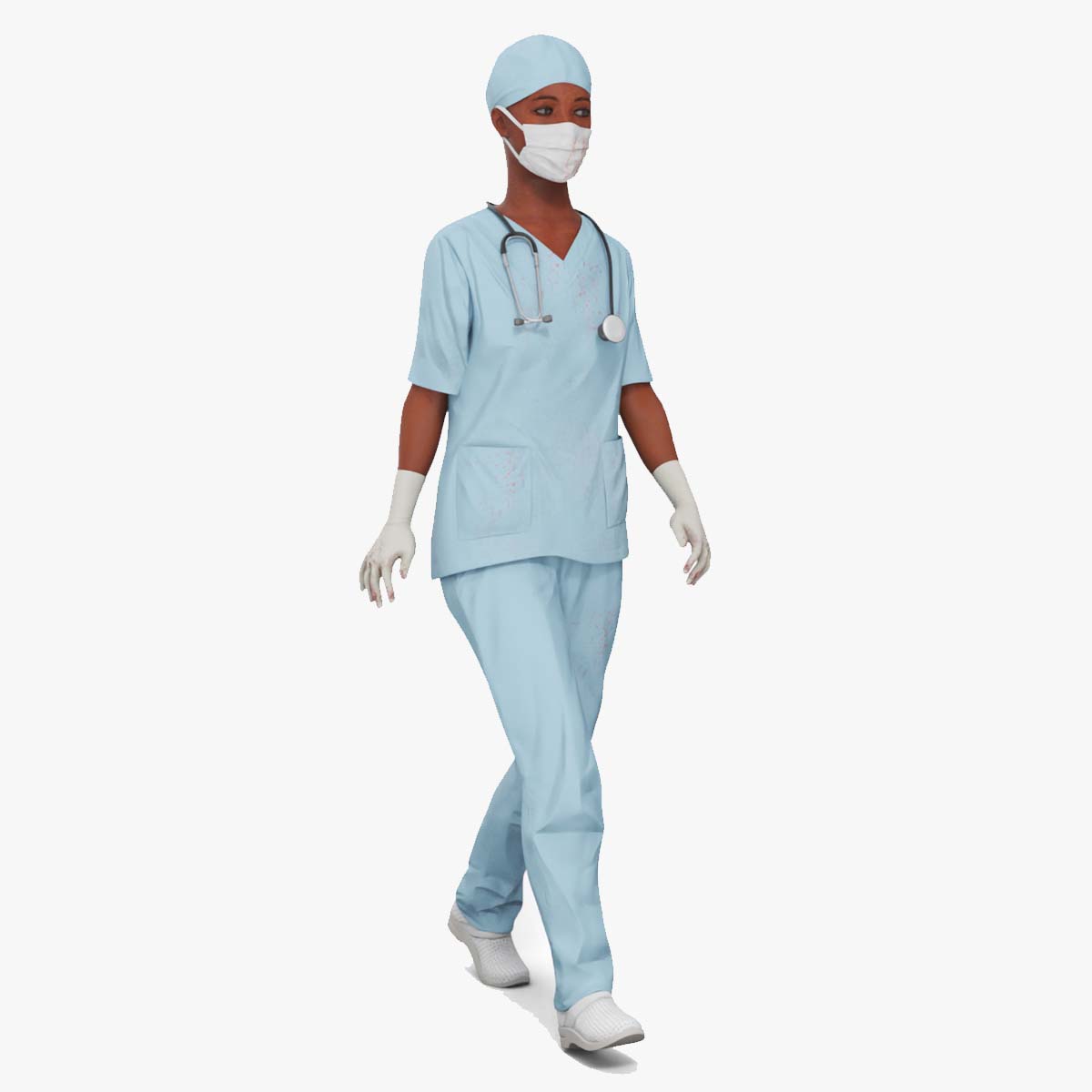 3D Female Nurse with Stethoscope and Surgical Mask Rigged for Maya model