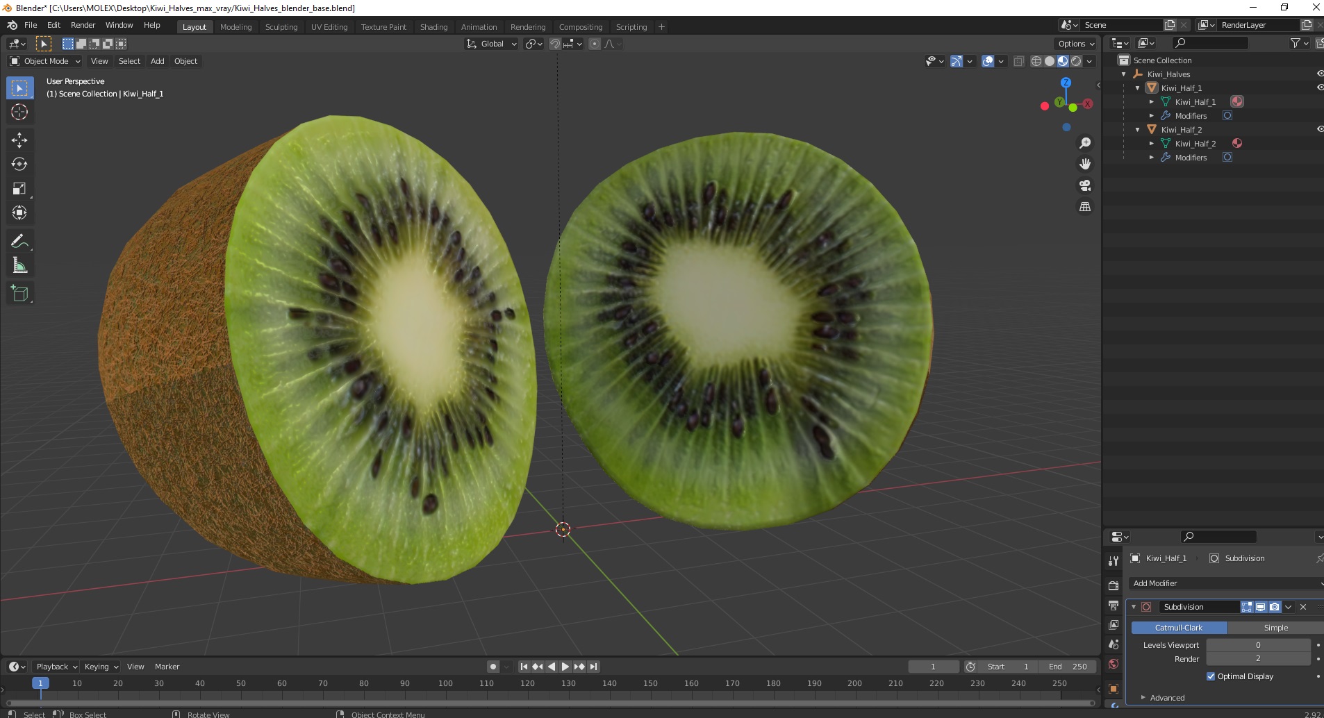 3D Kiwi Halves