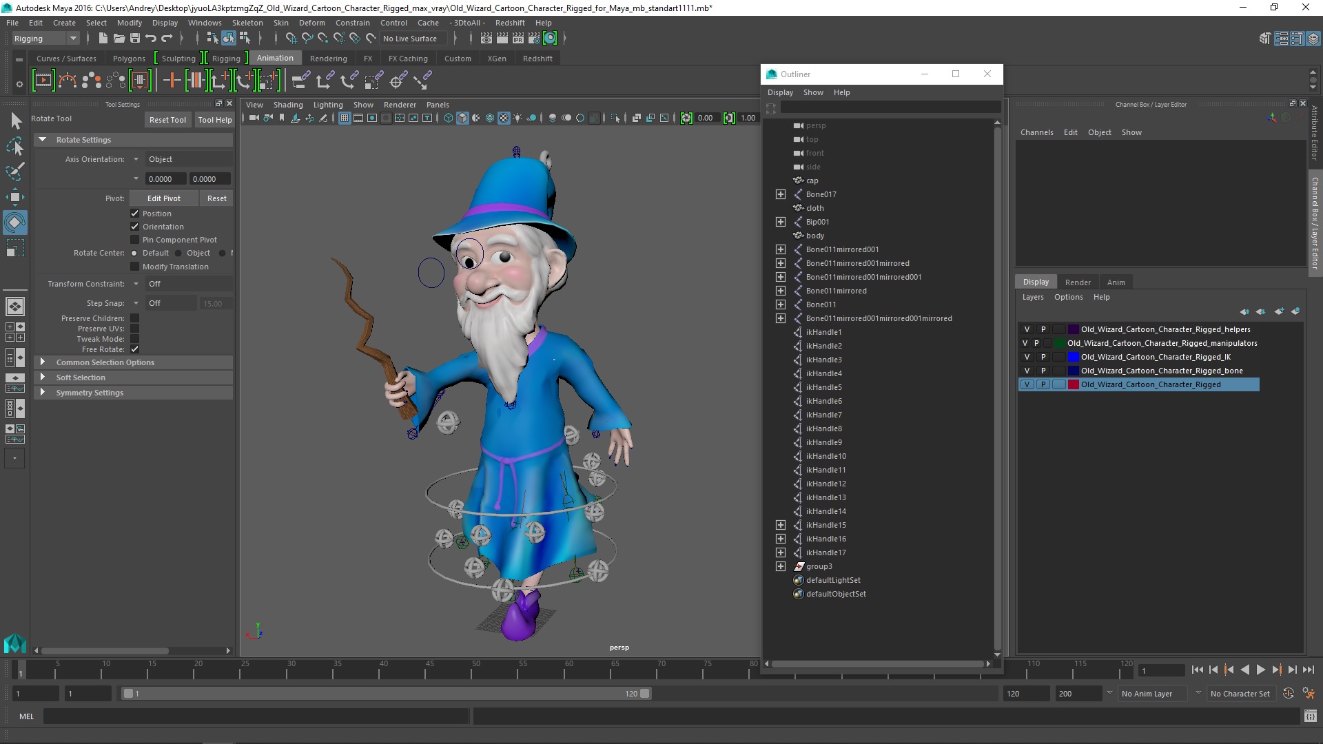 Old Wizard Cartoon Character Rigged for Maya 3D model
