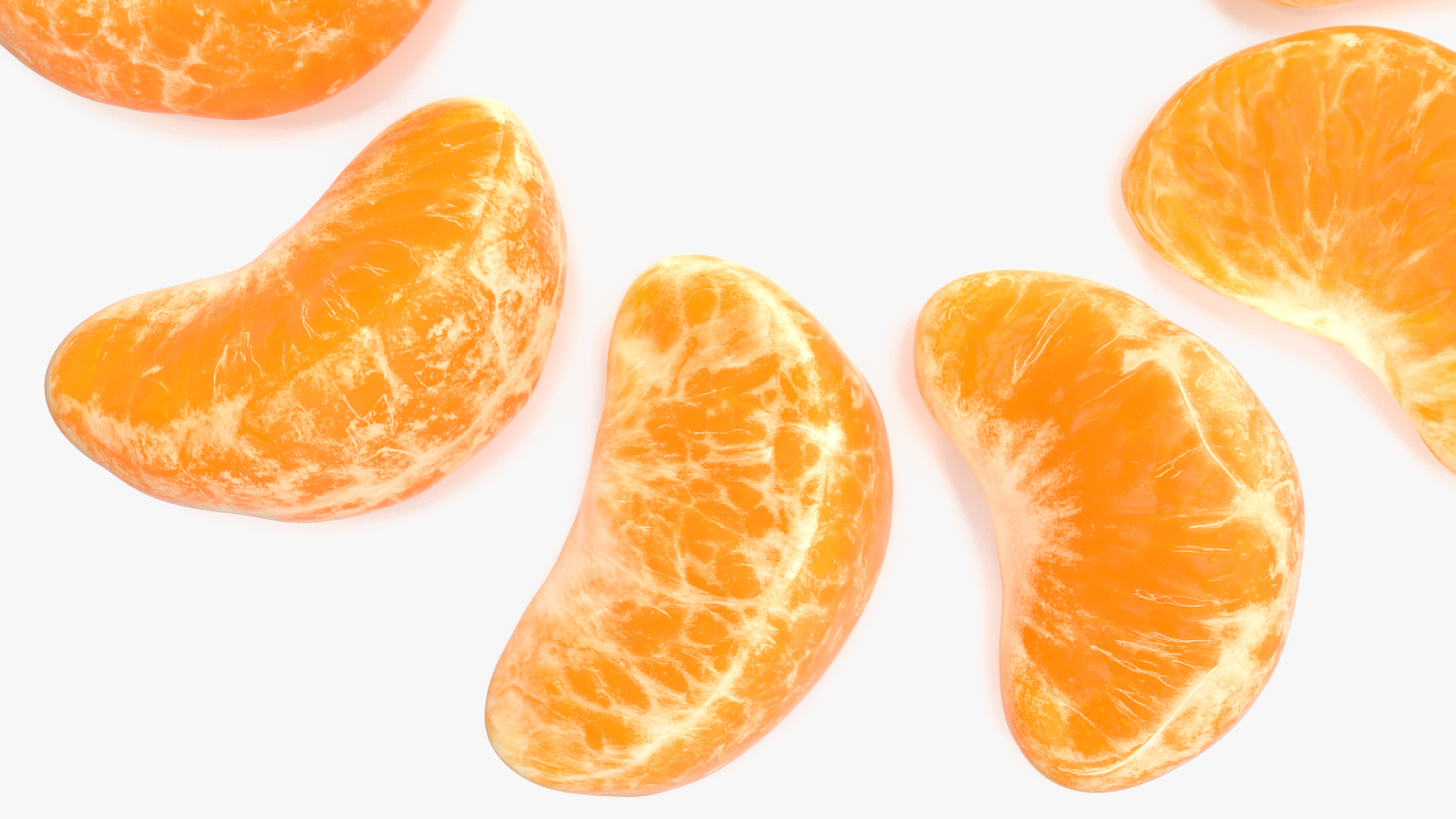 3D Slices of Peeled Orange Tangerine Fruit in Sun Form