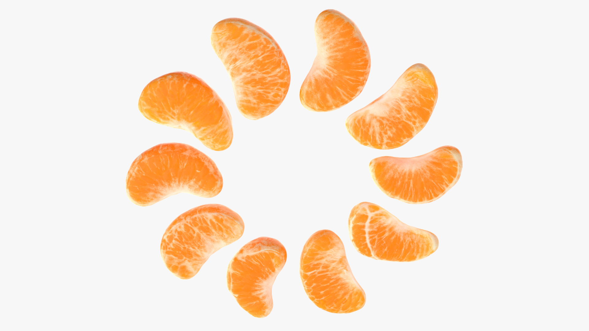 3D Slices of Peeled Orange Tangerine Fruit in Sun Form