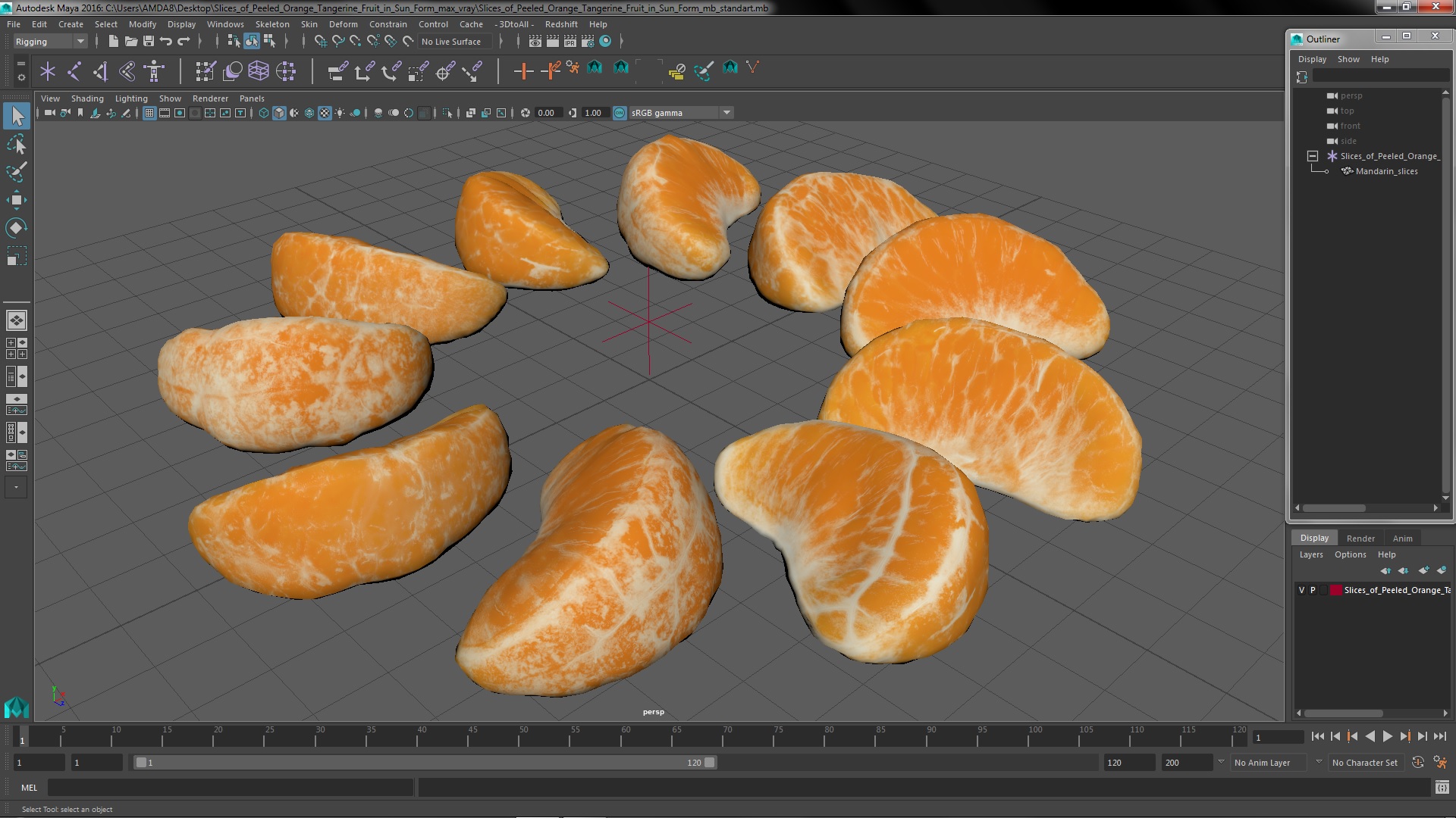 3D Slices of Peeled Orange Tangerine Fruit in Sun Form