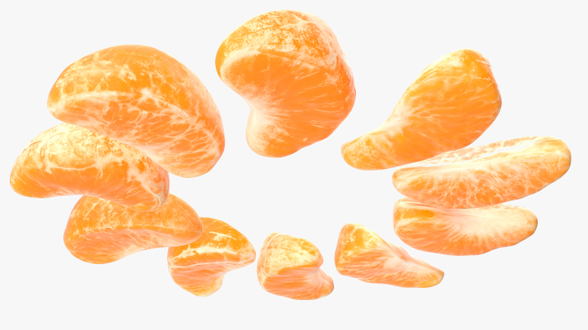 3D Slices of Peeled Orange Tangerine Fruit in Sun Form