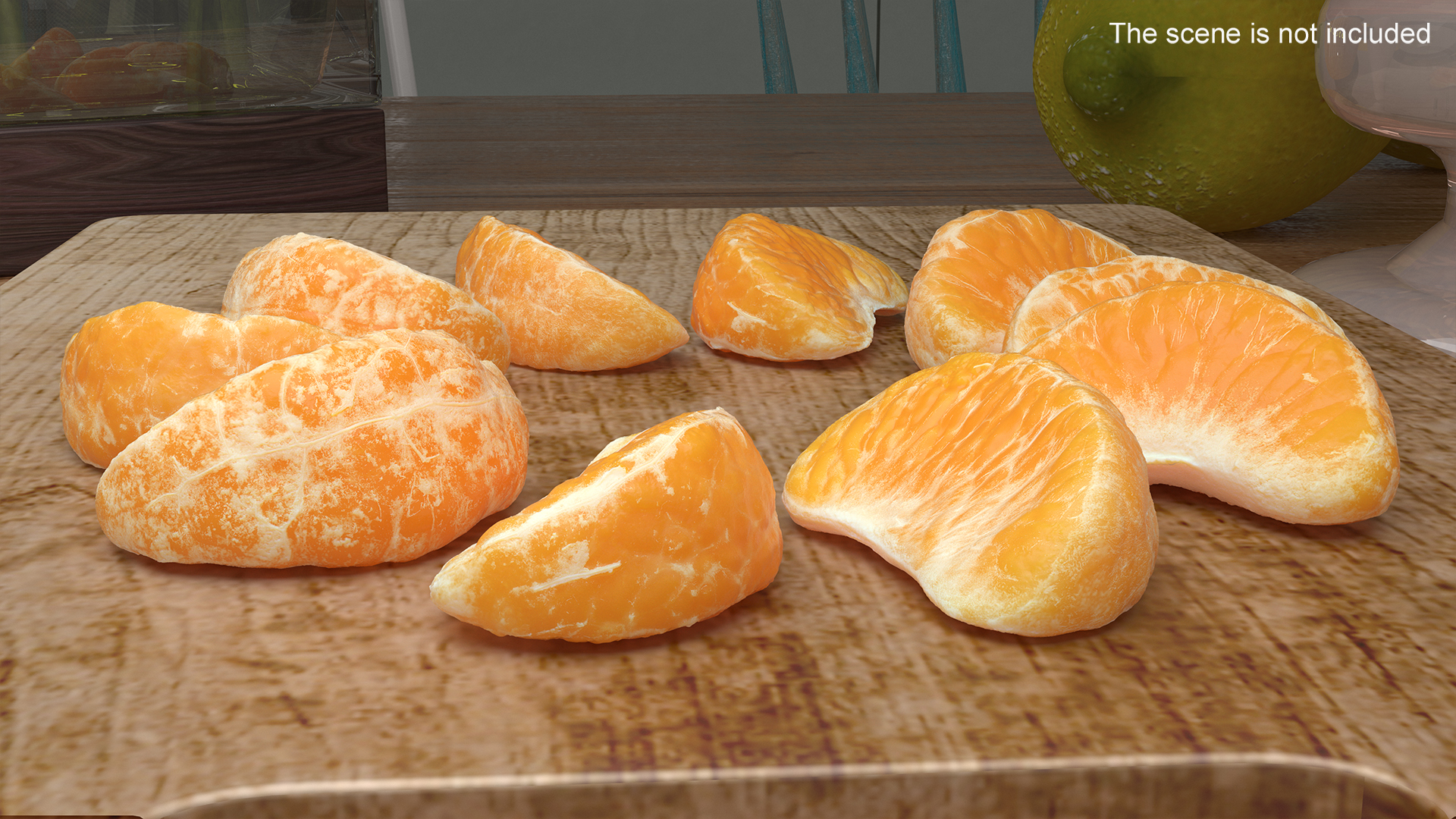 3D Slices of Peeled Orange Tangerine Fruit in Sun Form