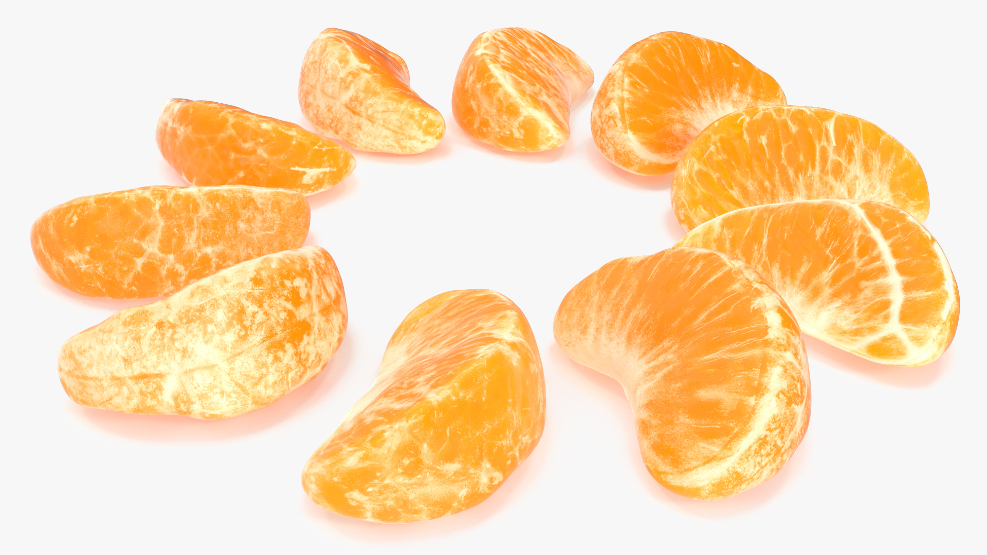 3D Slices of Peeled Orange Tangerine Fruit in Sun Form
