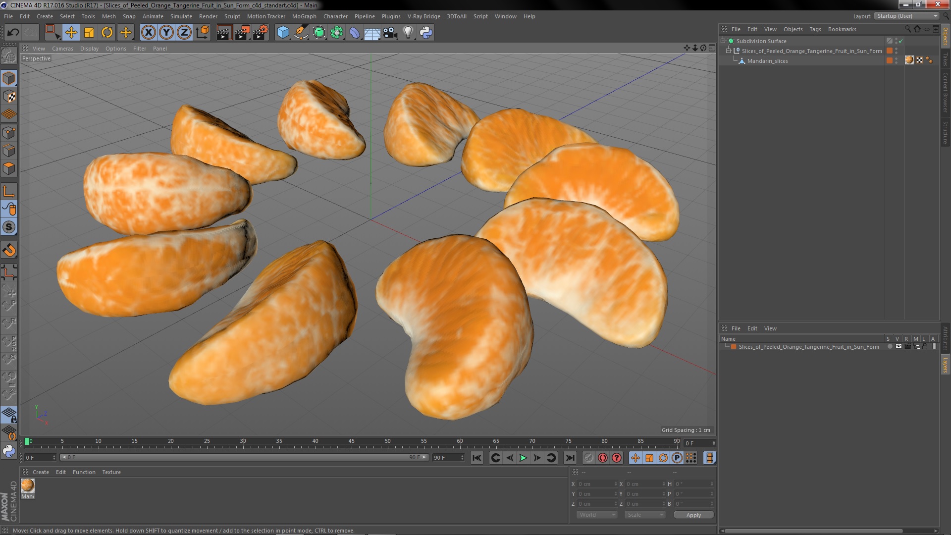 3D Slices of Peeled Orange Tangerine Fruit in Sun Form