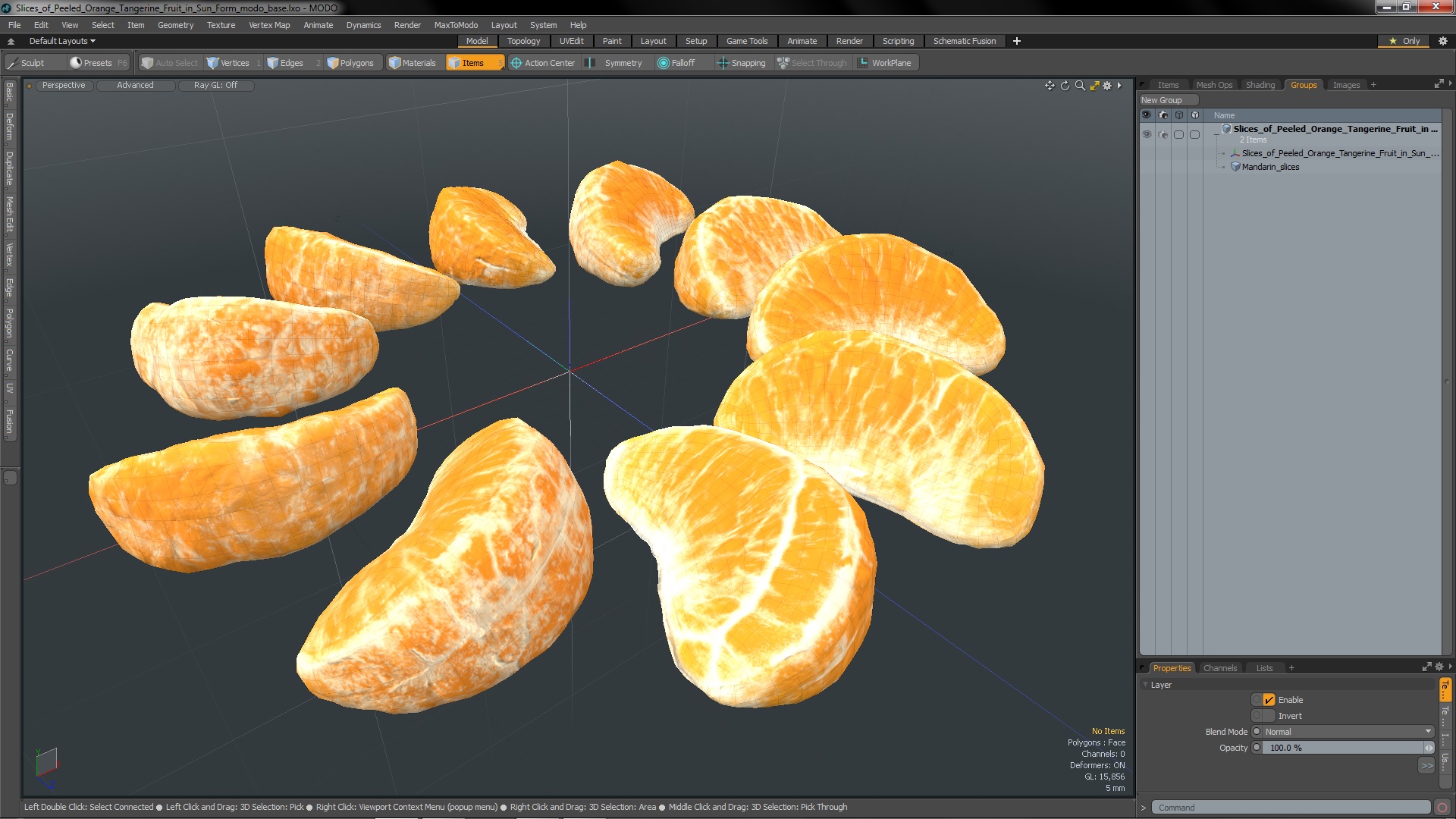 3D Slices of Peeled Orange Tangerine Fruit in Sun Form