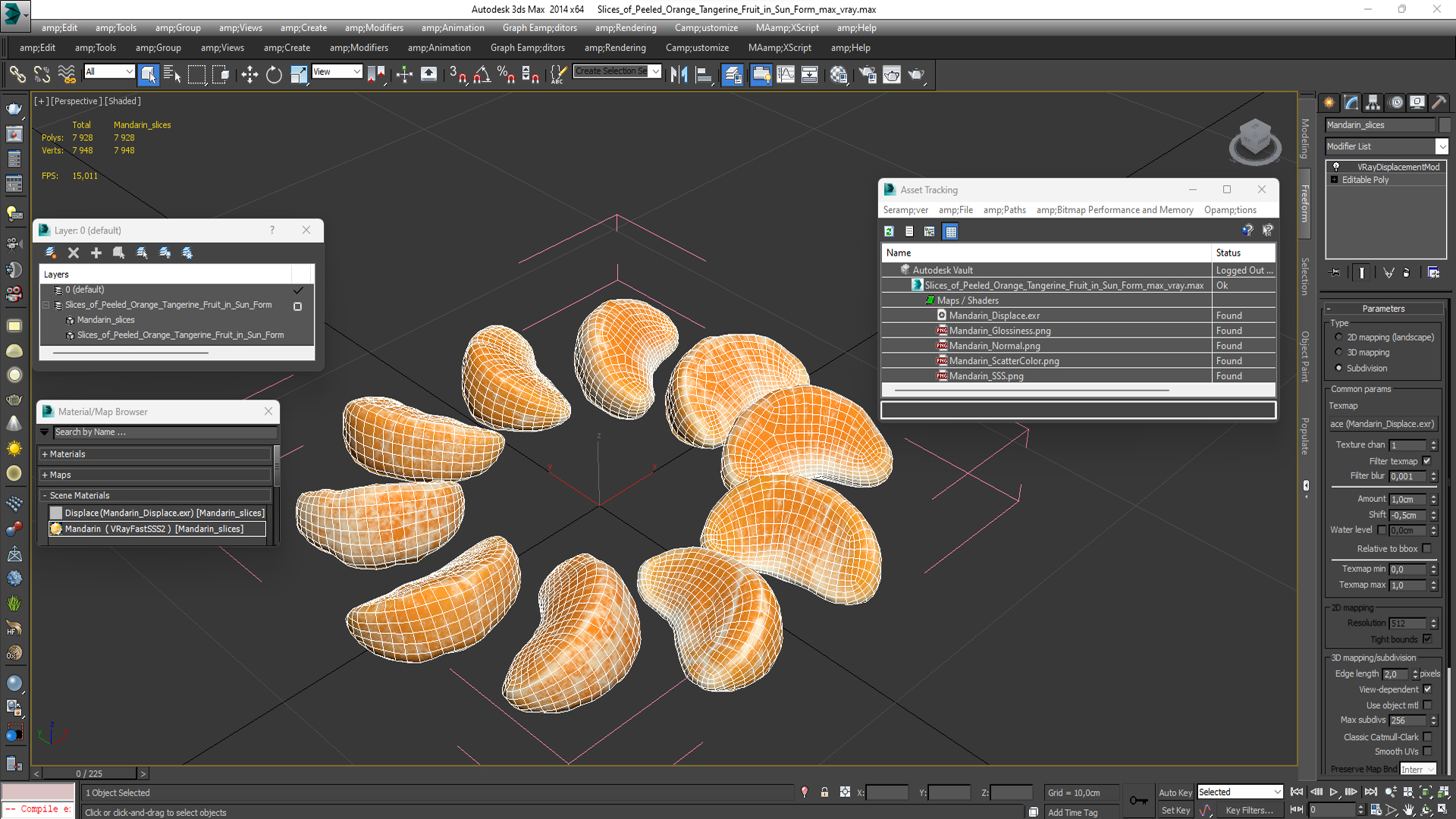 3D Slices of Peeled Orange Tangerine Fruit in Sun Form