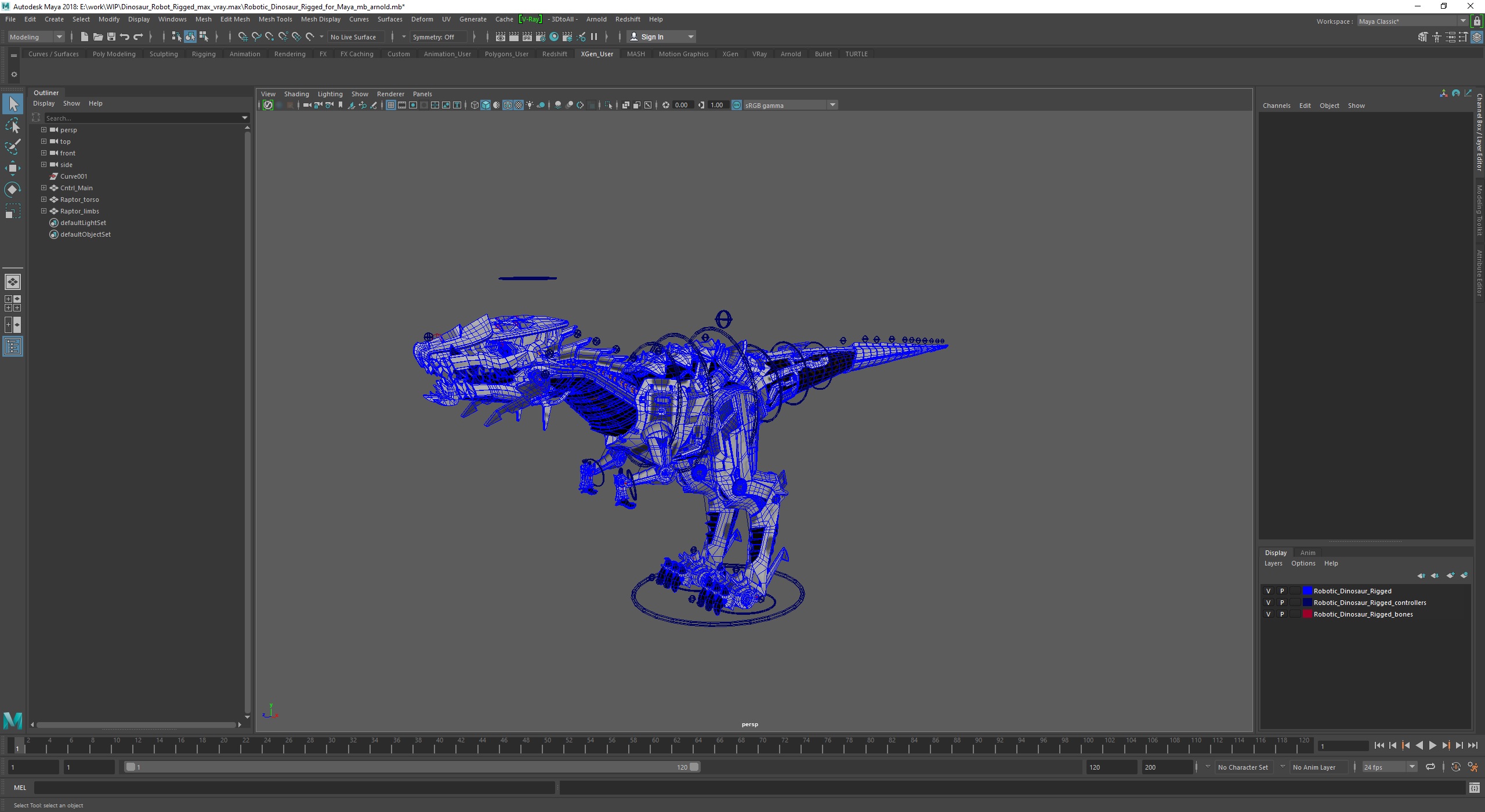 3D model Dinosaur Robot Rigged for Maya