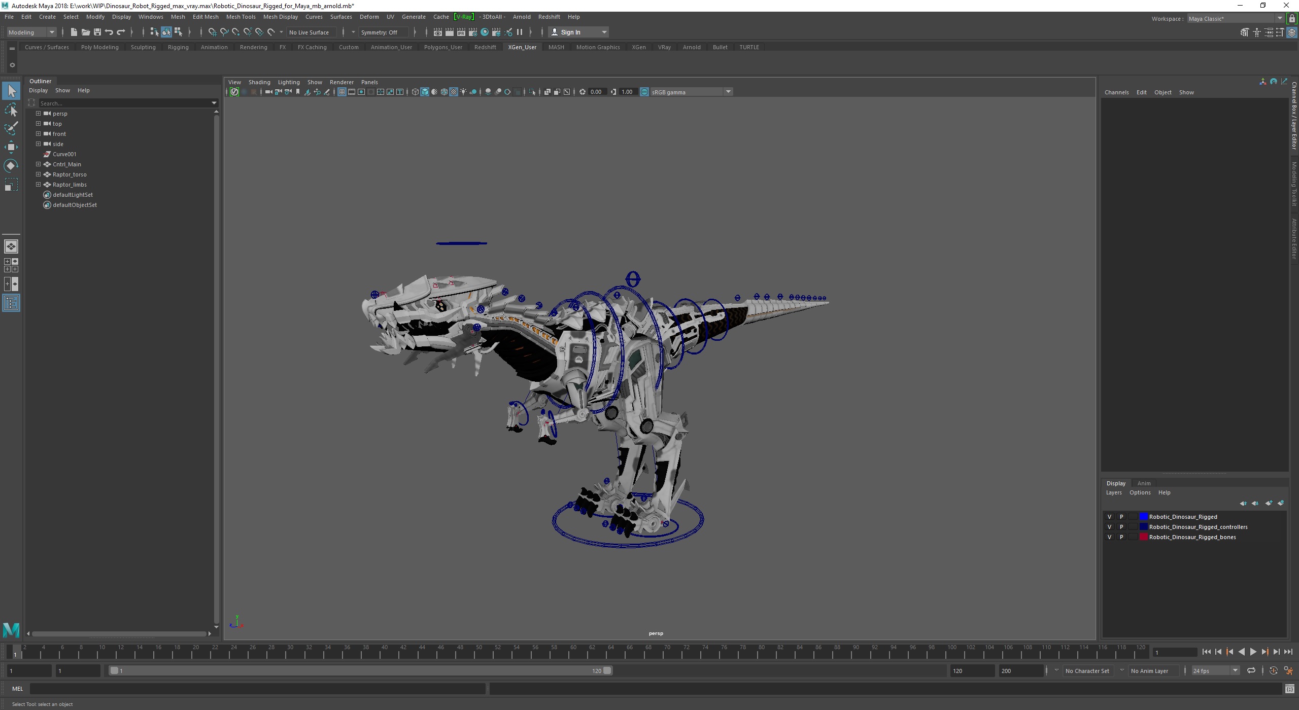 3D model Dinosaur Robot Rigged for Maya