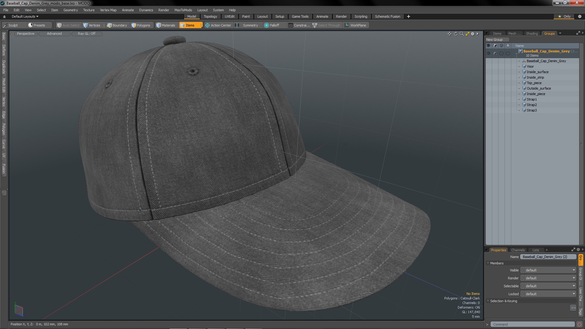 3D Baseball Cap Denim Grey model