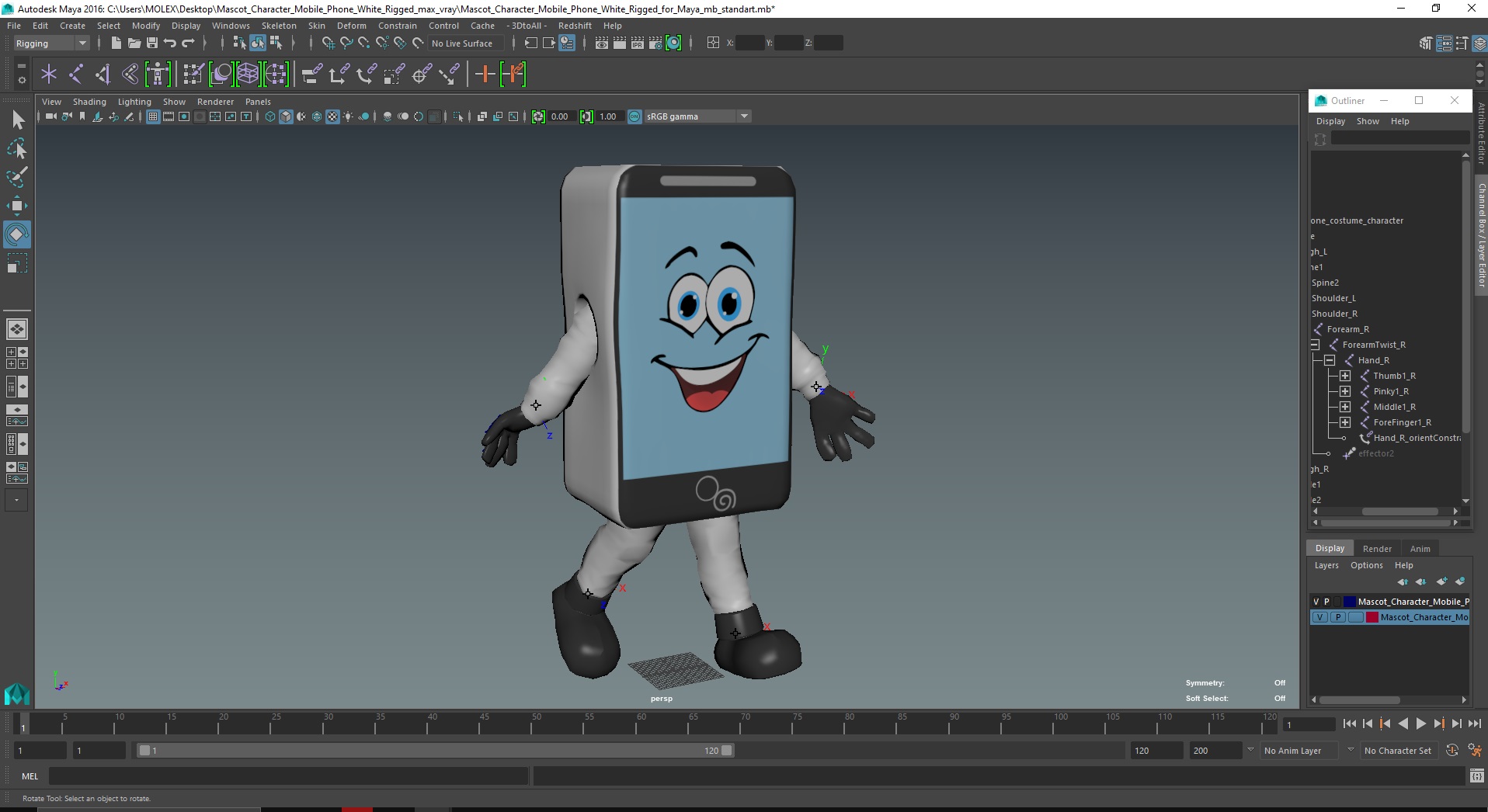 3D Mascot Character Mobile Phone White Rigged for Maya